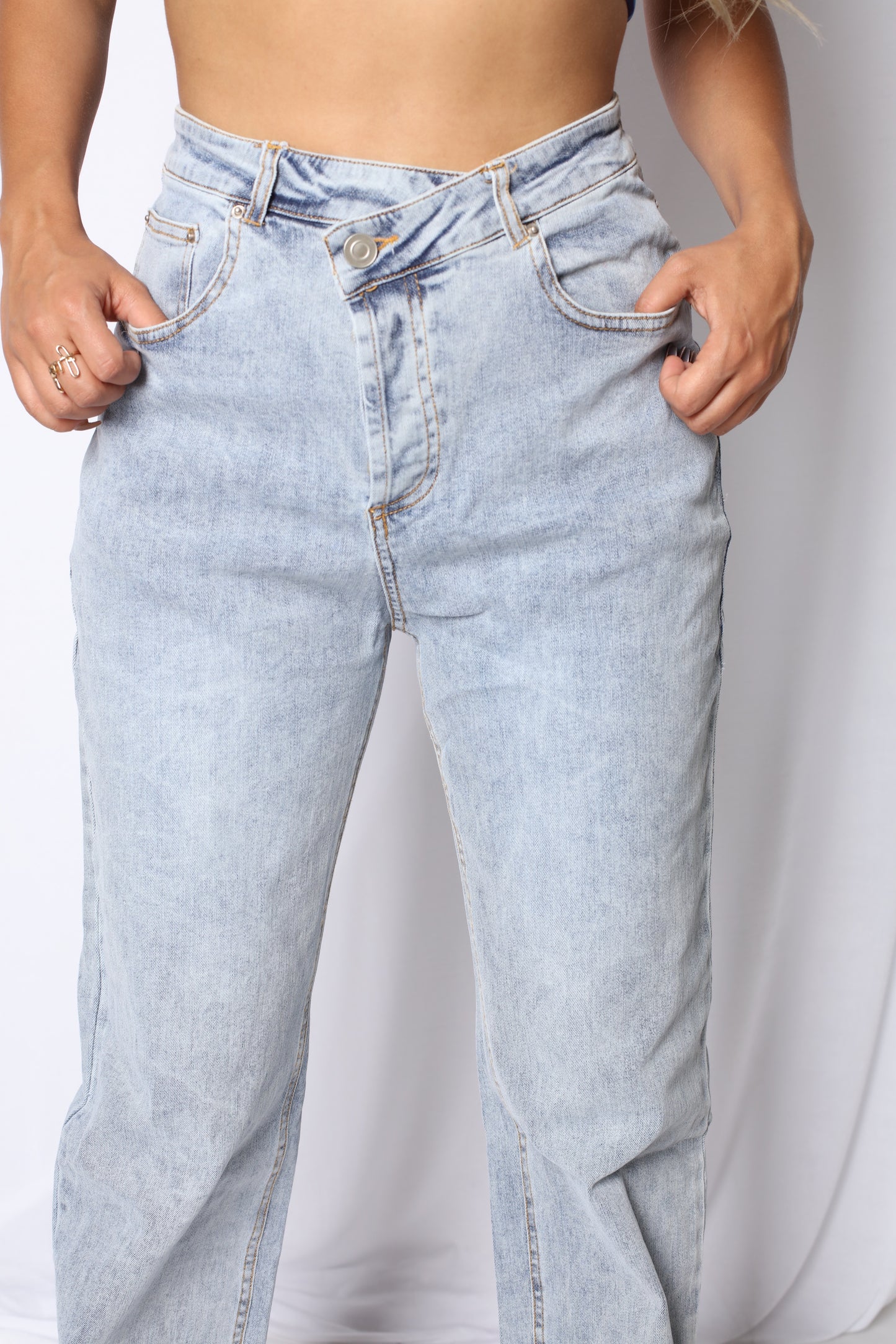 Wrap Over Wide Leg Boyfriend Jeans