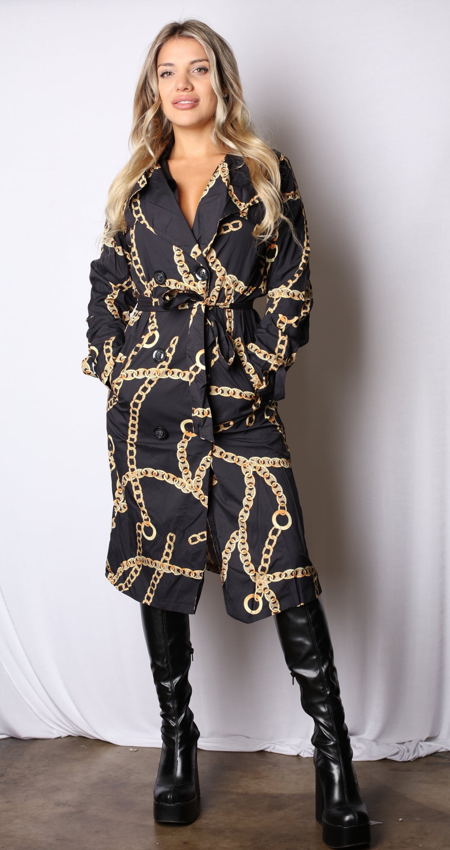 Sace Chain Satin Peacoat trench