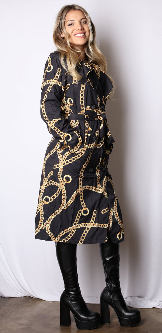 Sace Chain Satin Peacoat trench