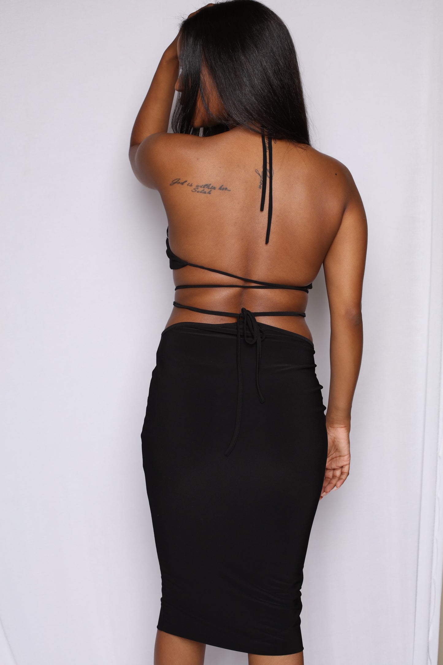 Halter Cutout Thong Skirt Set Black