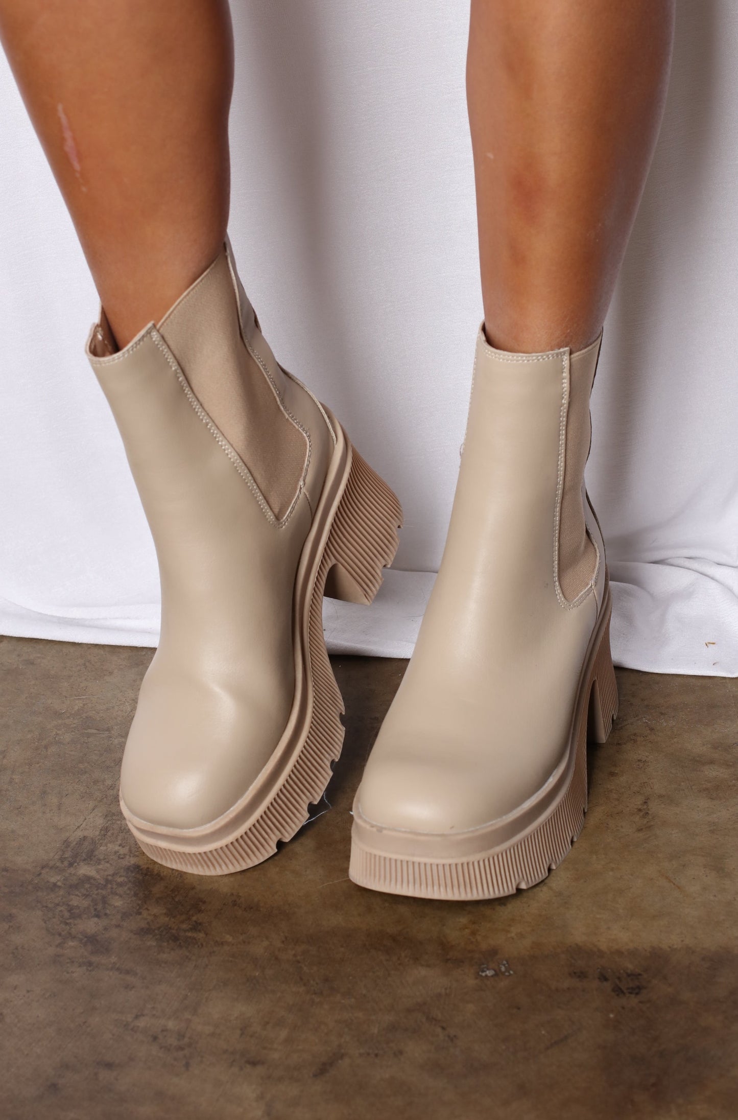 Lug Sole Ankle Booties Nude
