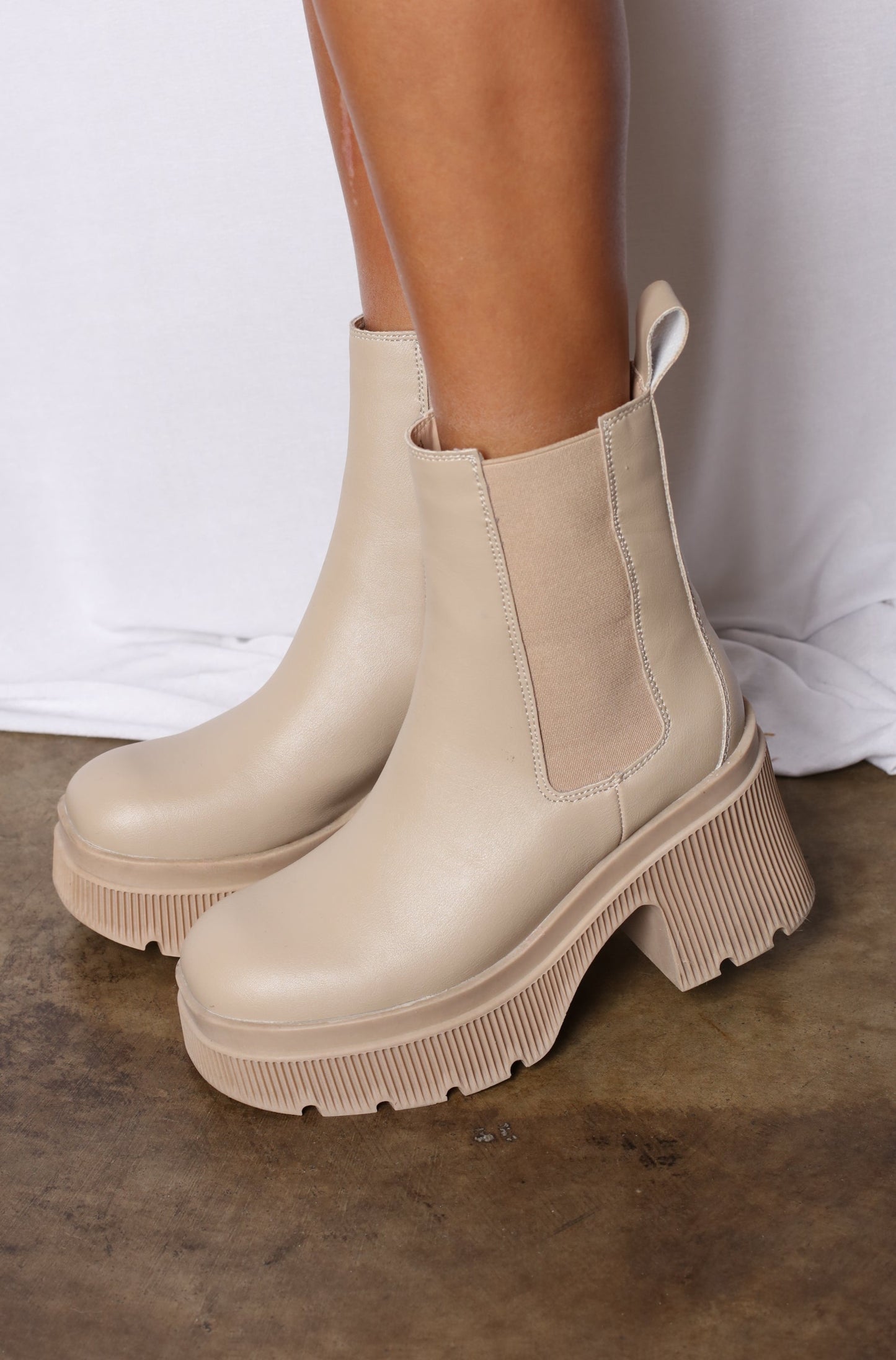 Lug Sole Ankle Booties Nude