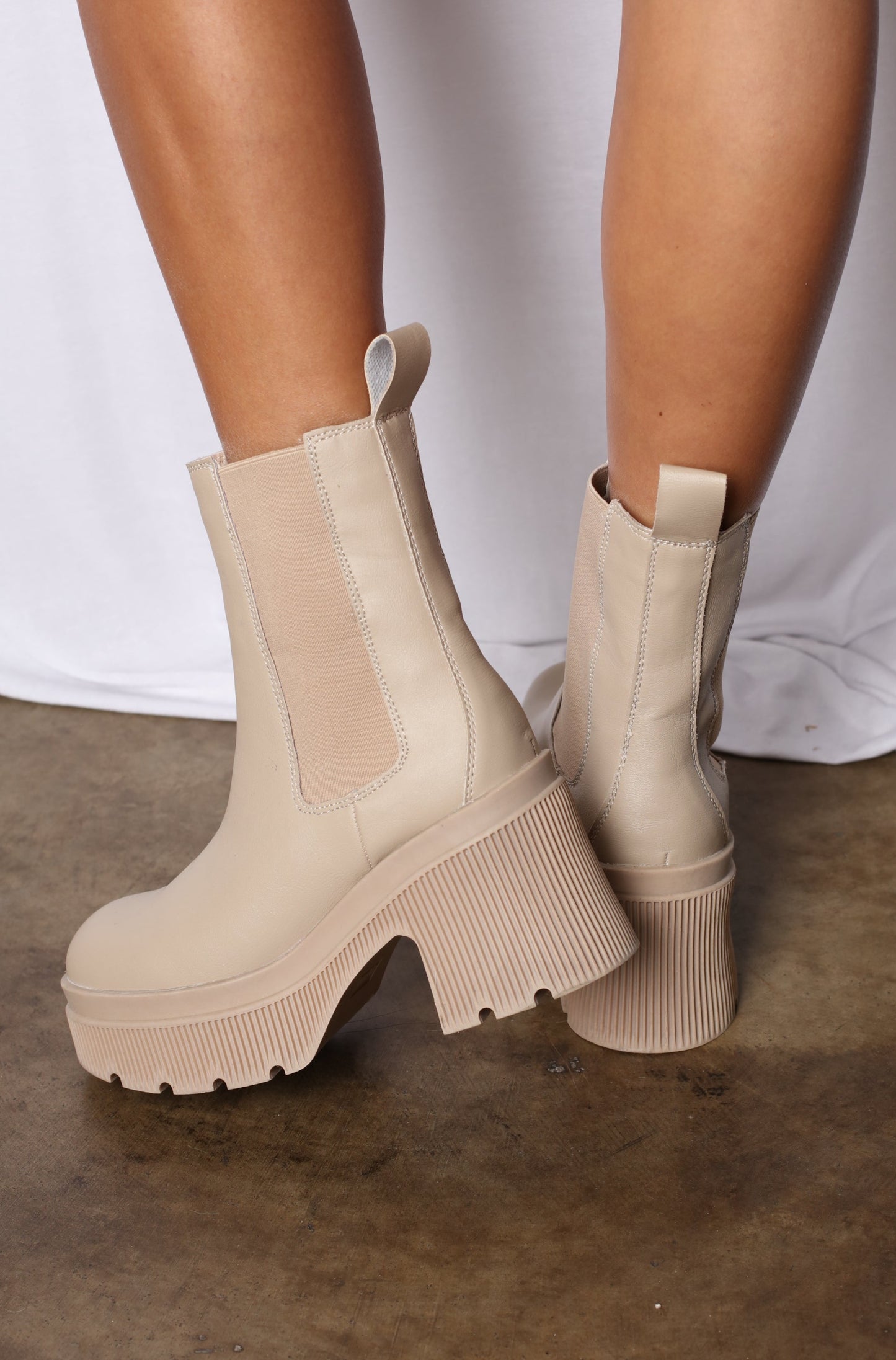 Lug Sole Ankle Booties Nude