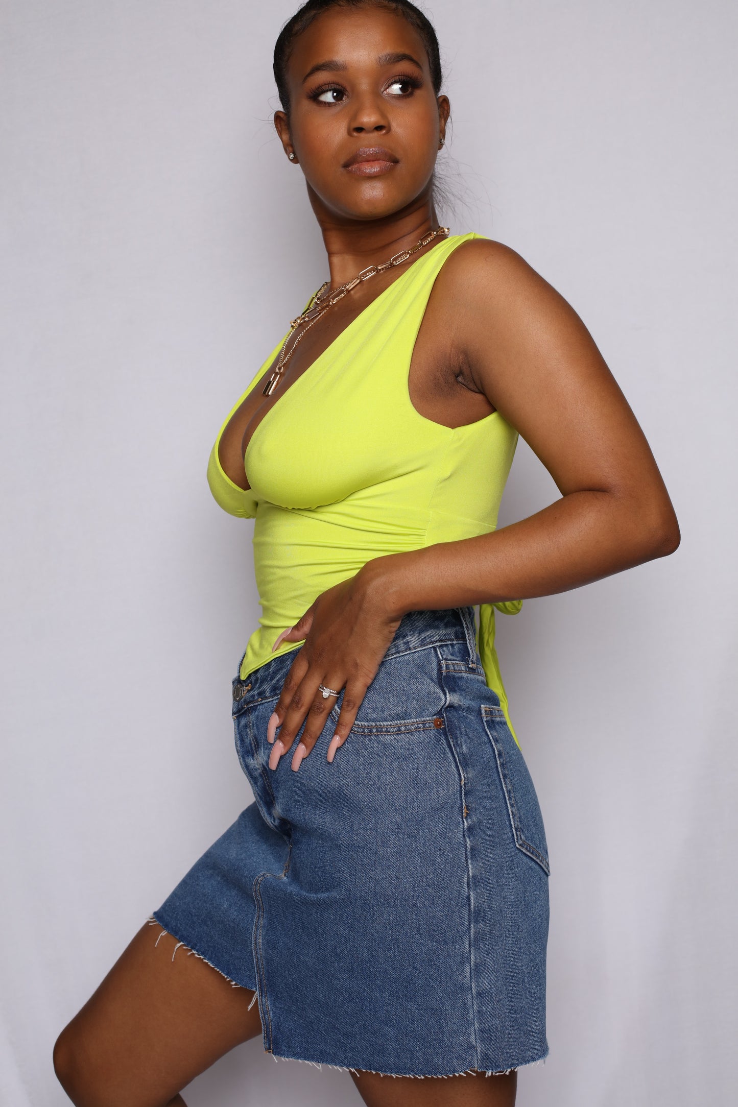 Wrap Button Denim Skirt