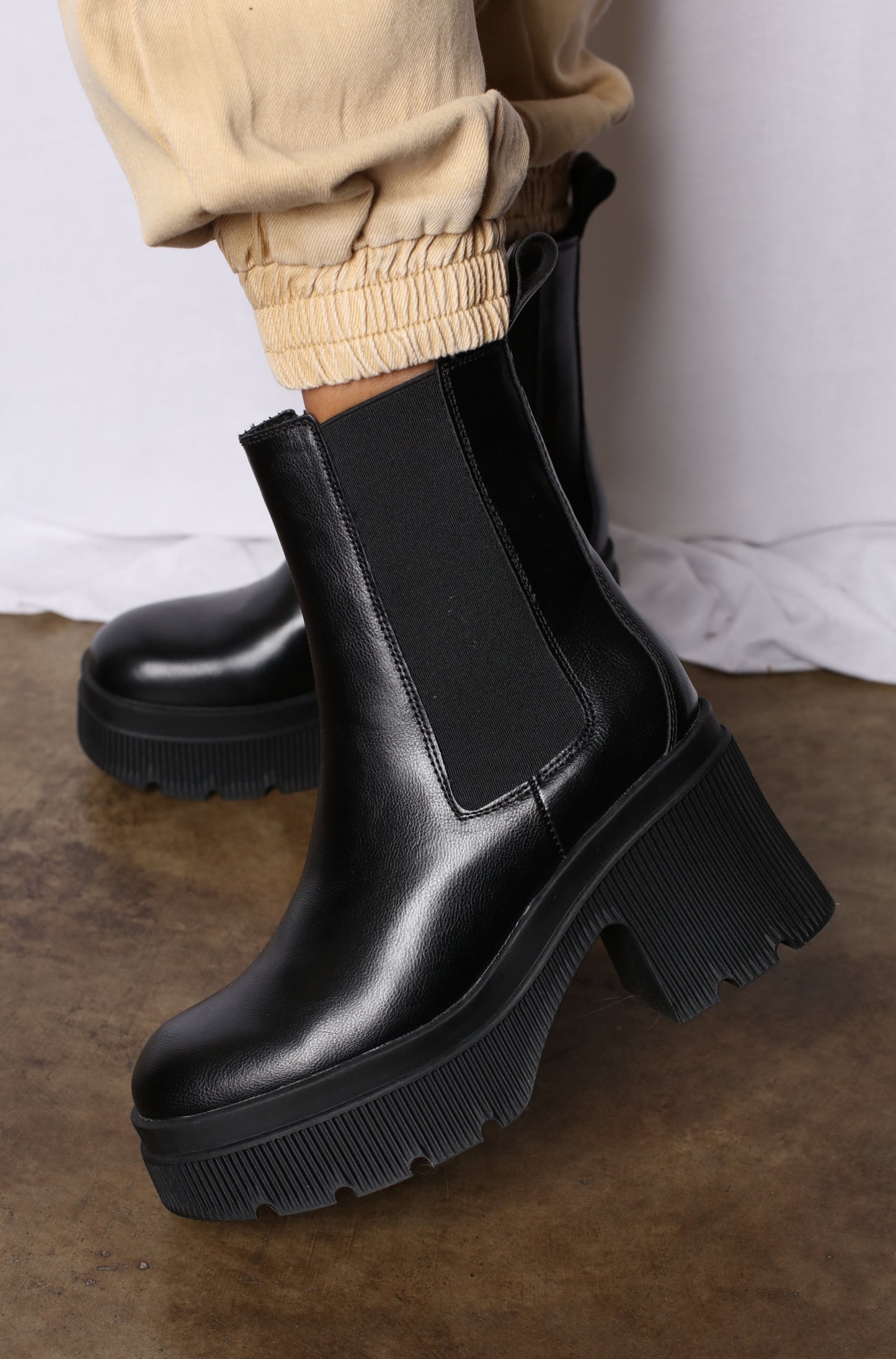 Lug Sole Ankle Booties Black