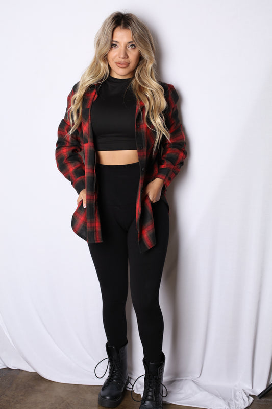 Red Plaid Button Up Shackets