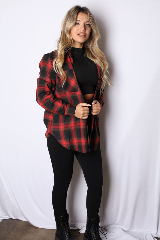 Red Plaid Button Up Shackets