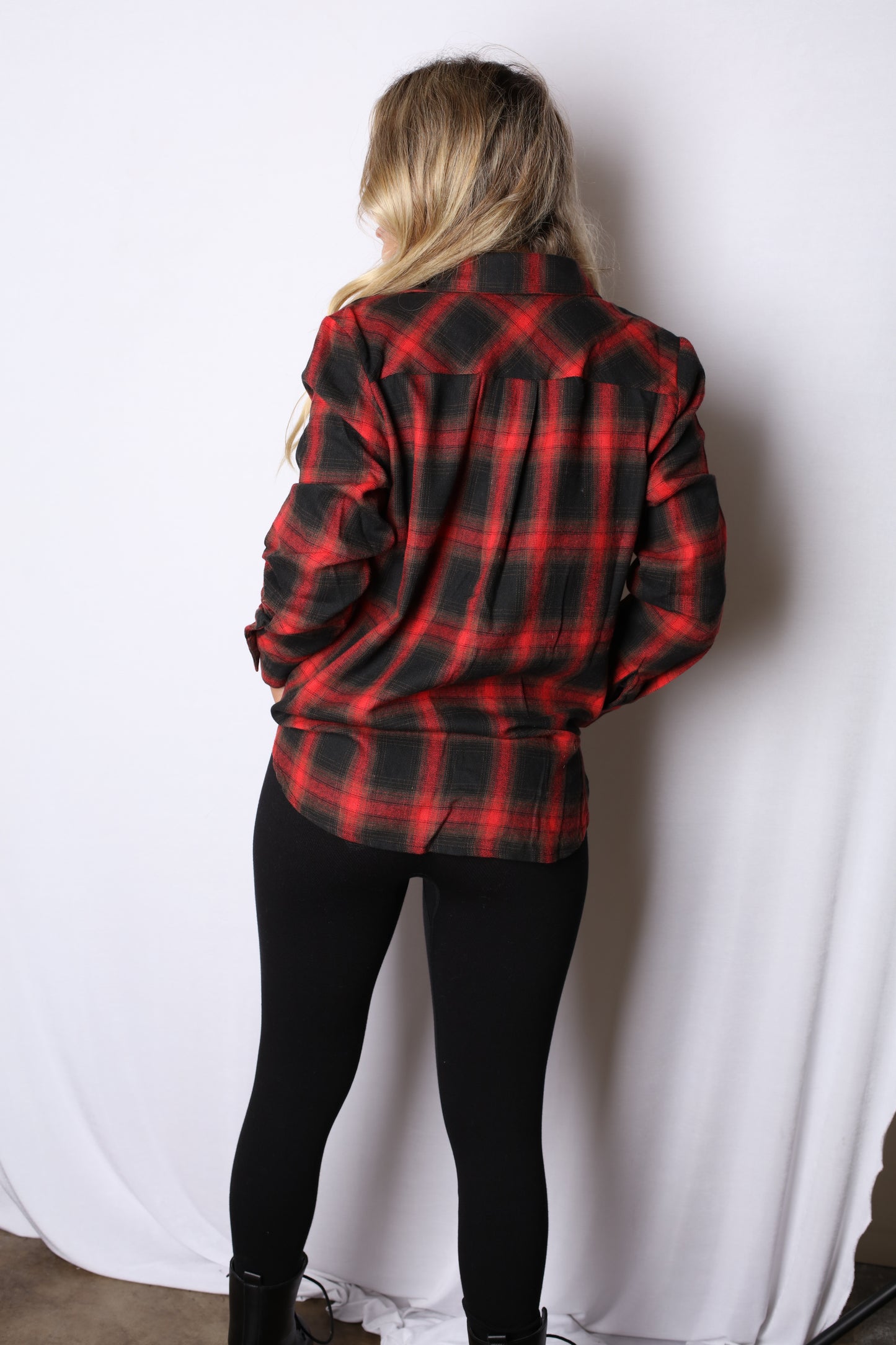 Red Plaid Button Up Shackets