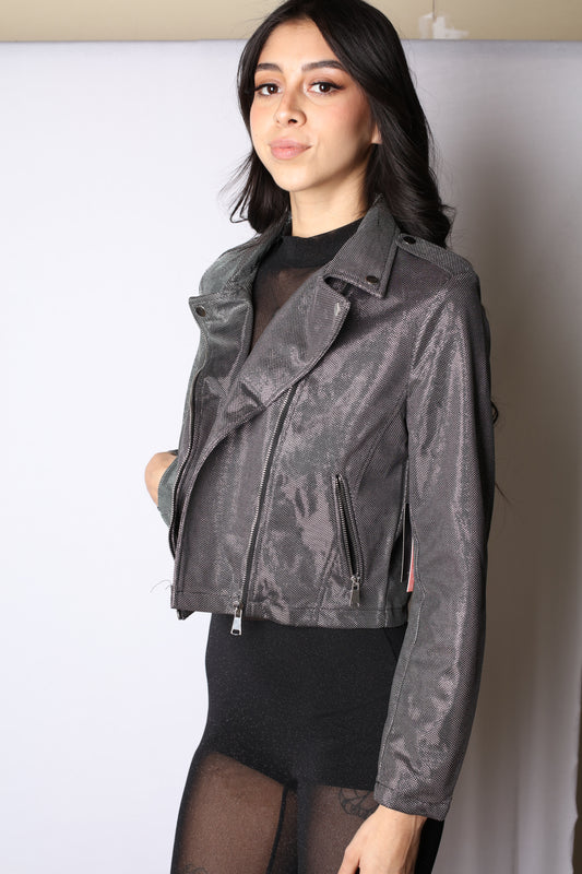 Silver Shiny Moto Jacket