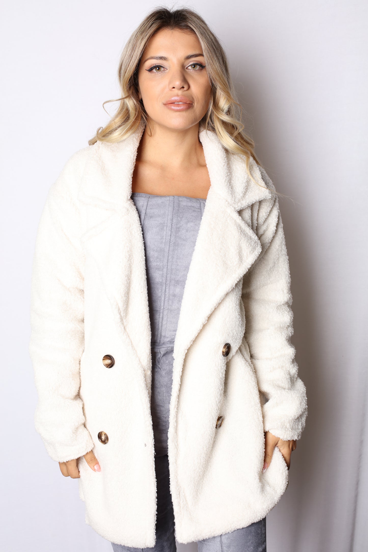 Fur Fuzzy Button Up Coat White