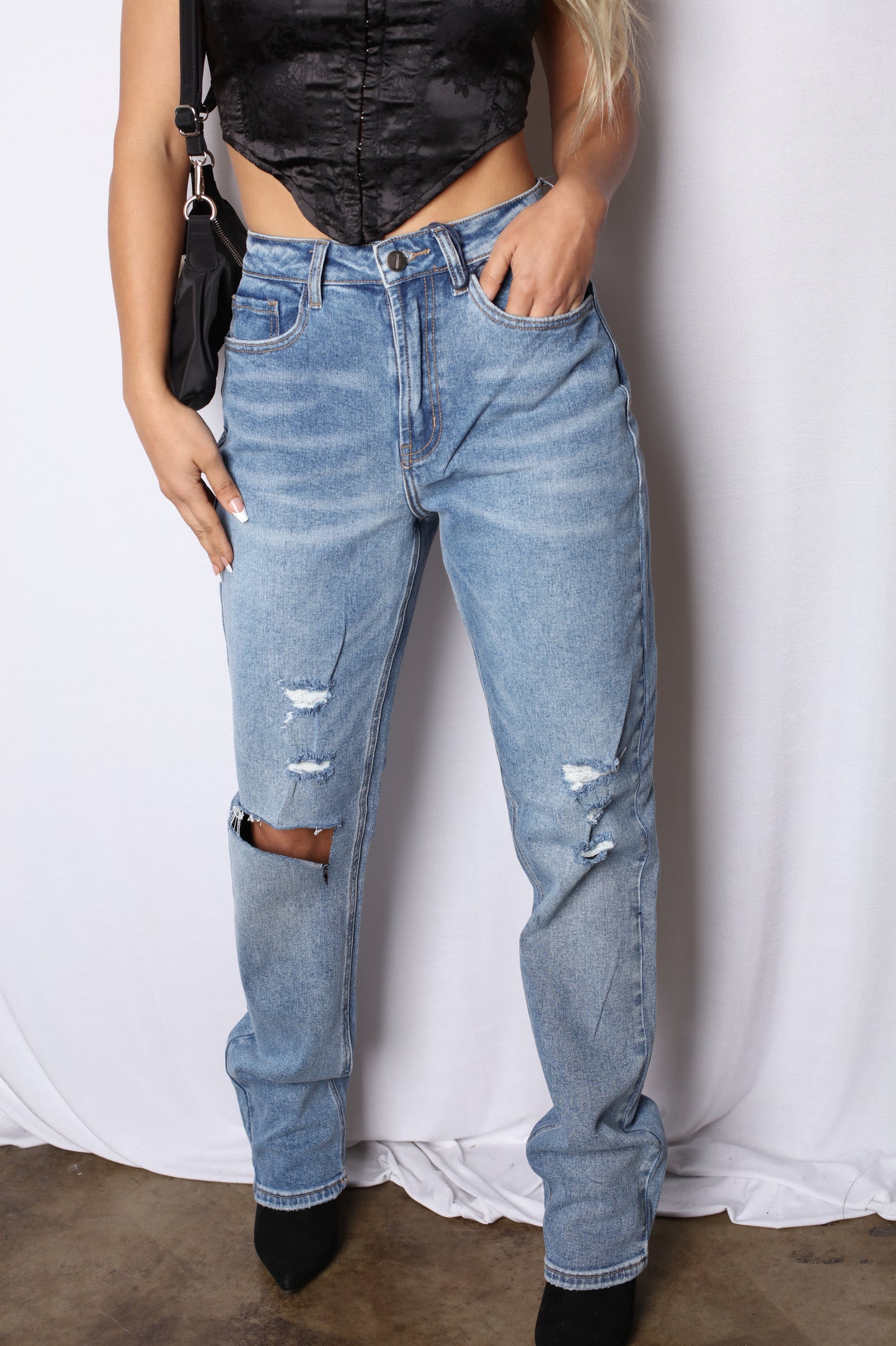 Nicked Up Boyfriend Wide Leg Jeans