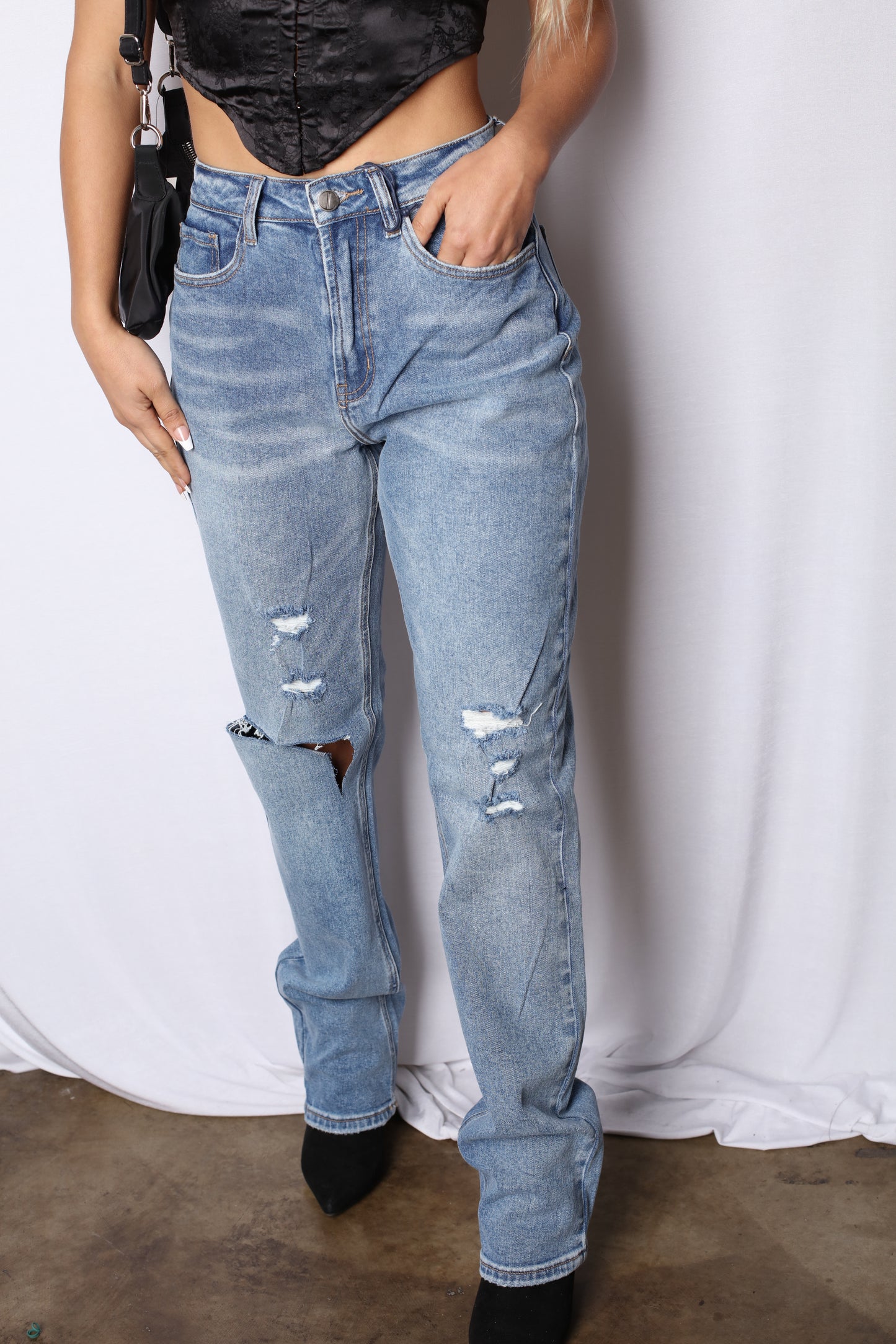 Nicked Up Boyfriend Wide Leg Jeans