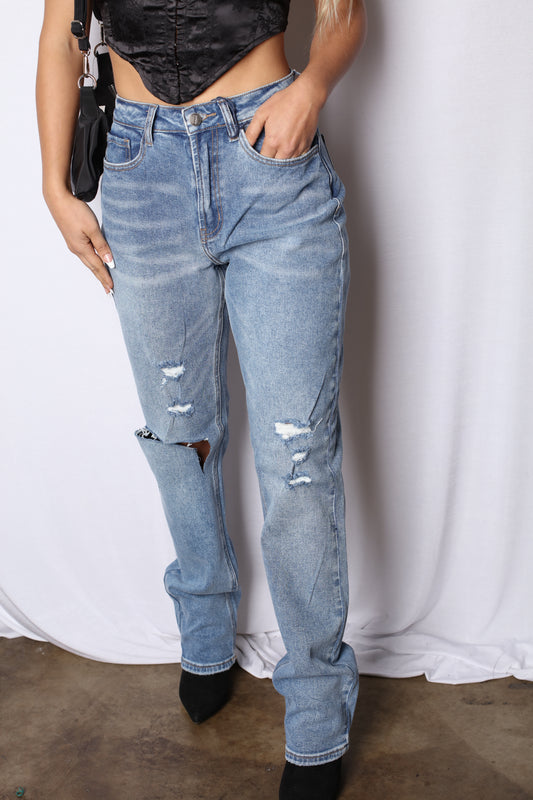 Nicked Up Boyfriend Wide Leg Jeans