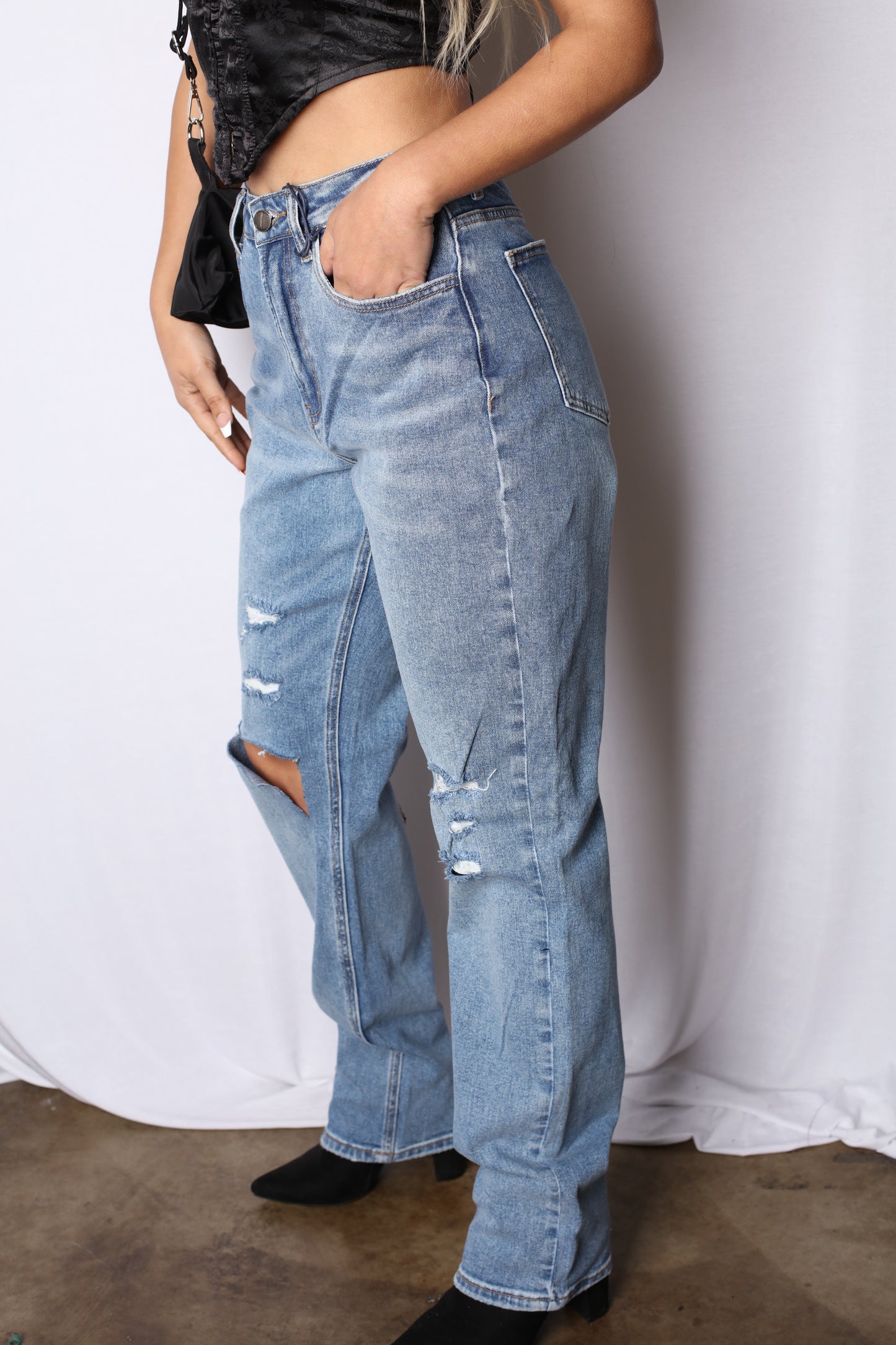 Nicked Up Boyfriend Wide Leg Jeans