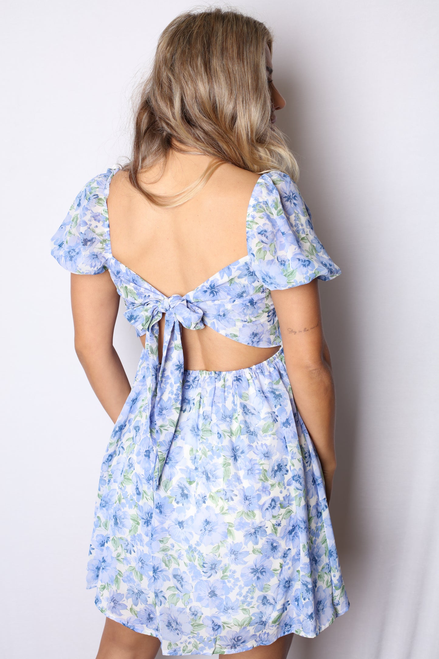 Floral Blue Babydoll Mini Dress