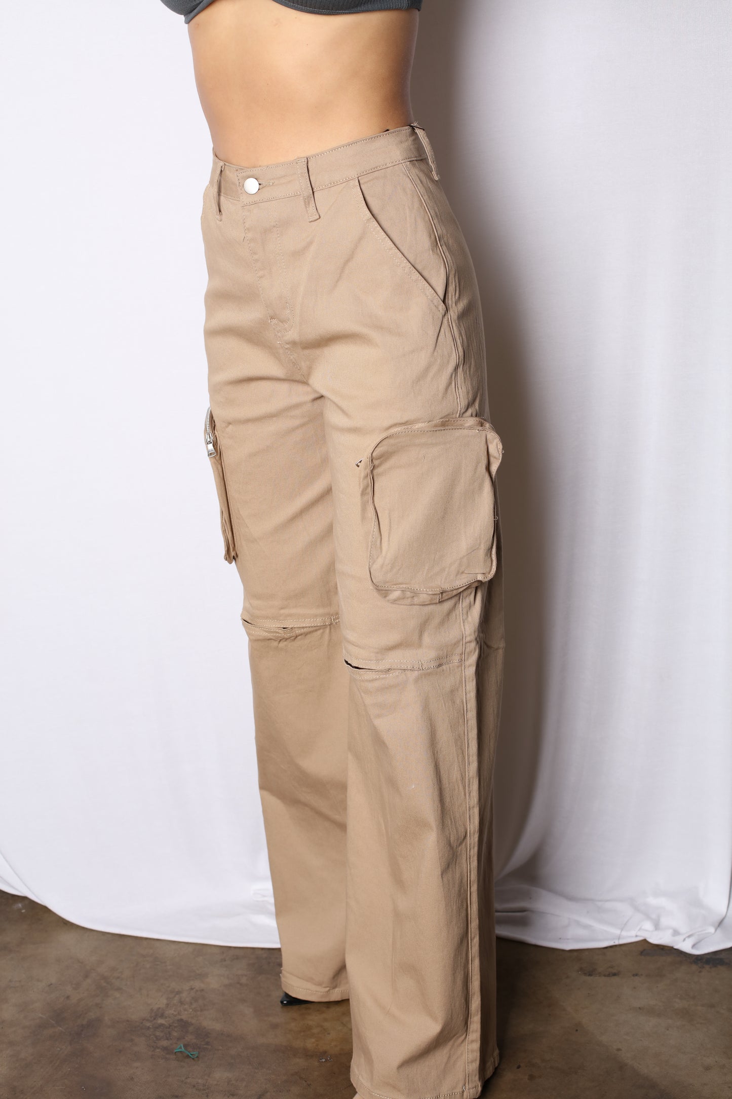 Pocketed Cargo Wide Leg Pants Khaki