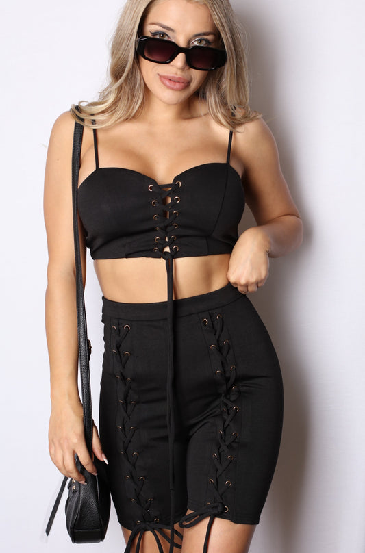 Laced Up OTS Biker Short Set Black