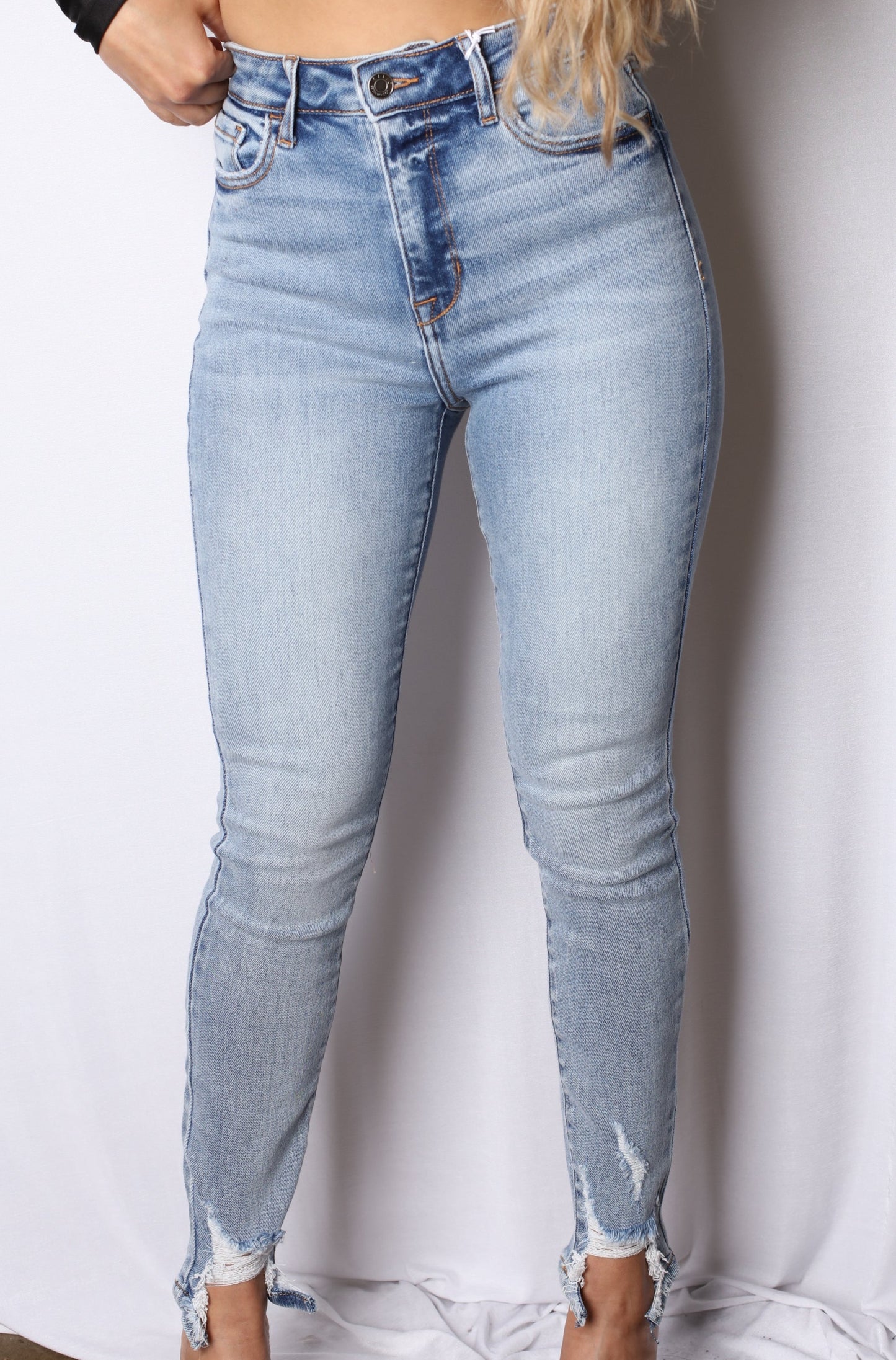 Light Denim Hem Bottom Skinny Jeans