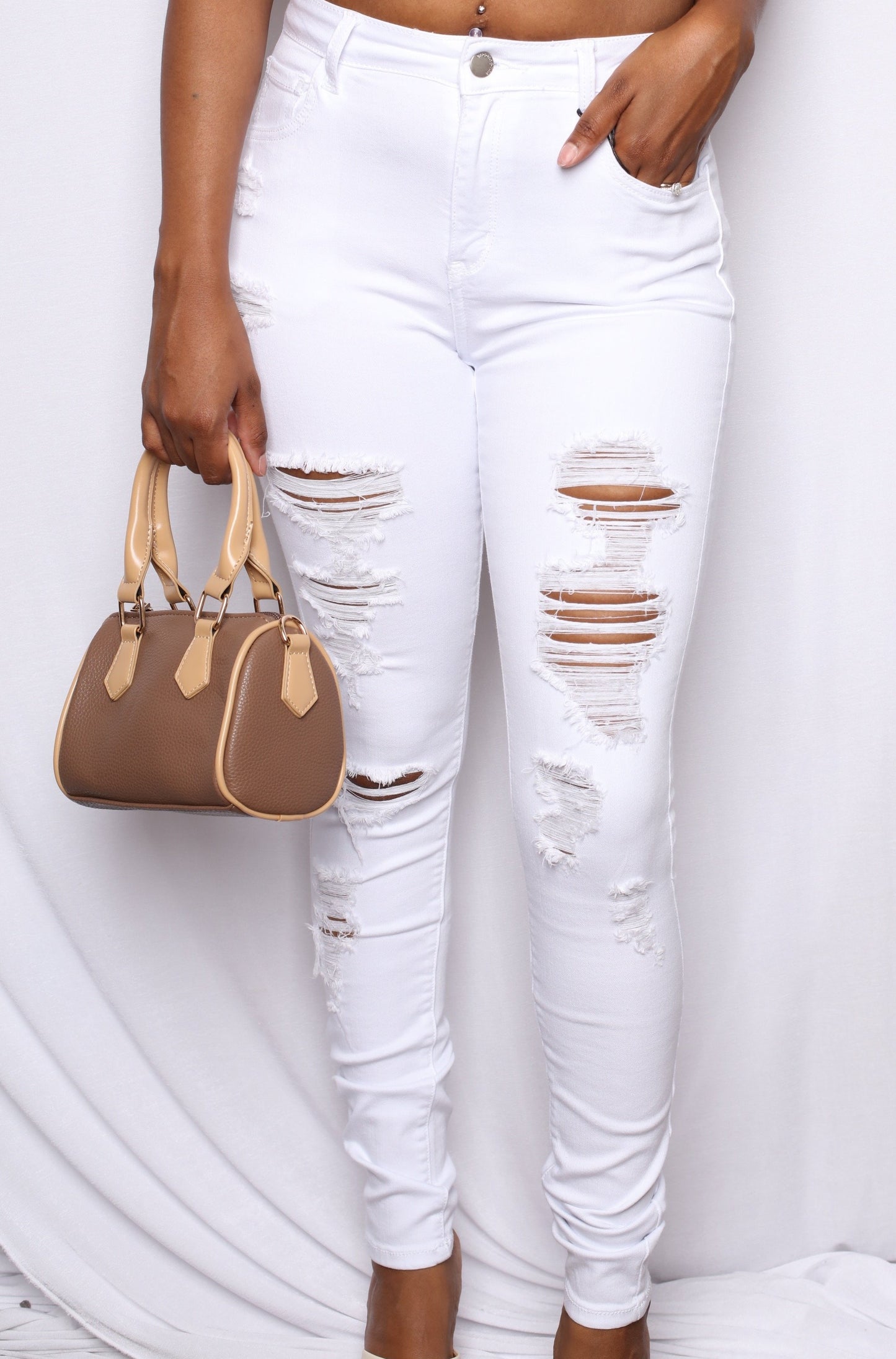 White Skinny High Rise Stretch Jeans