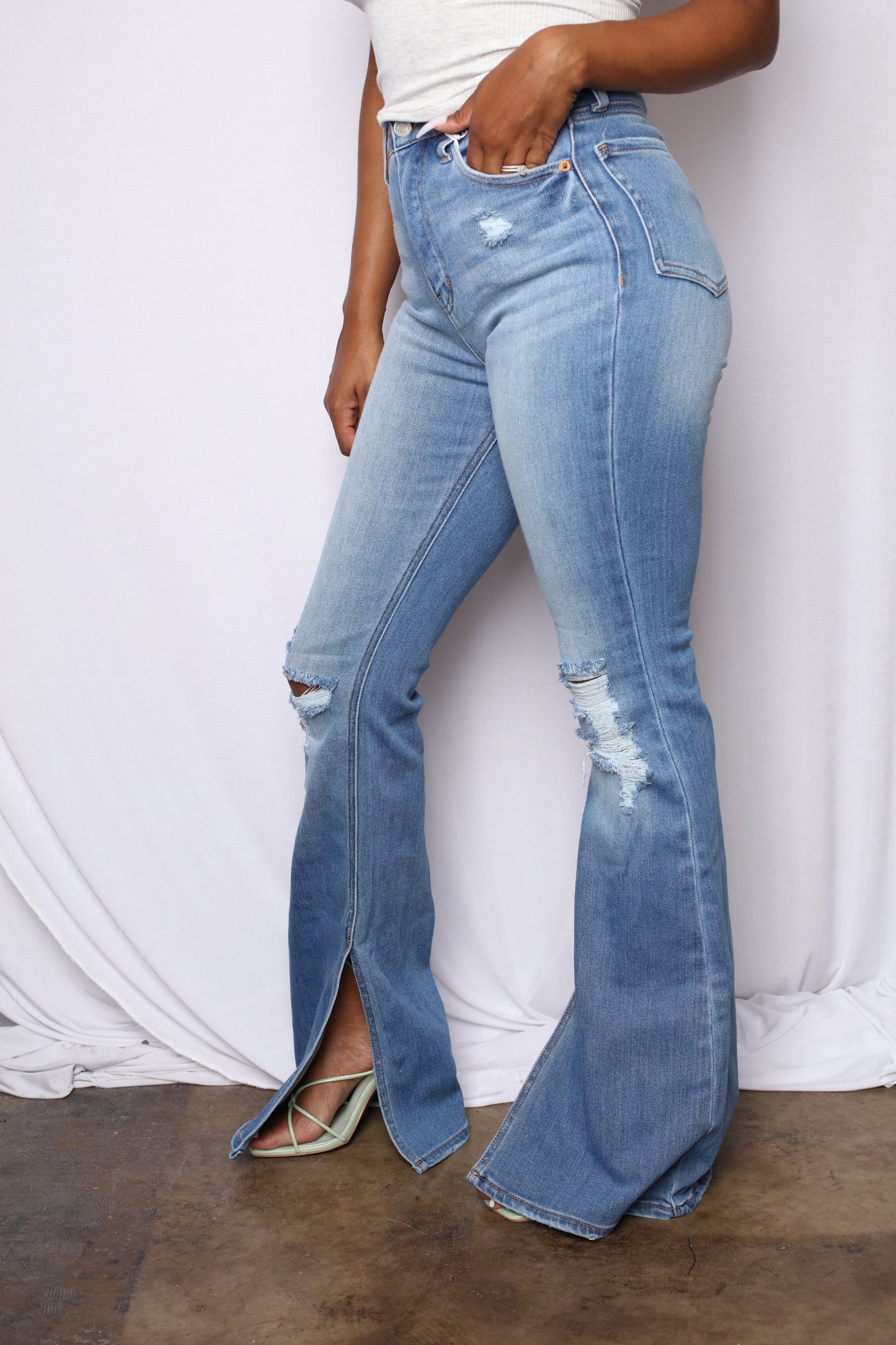 Split Light Denim Bell Bottoms