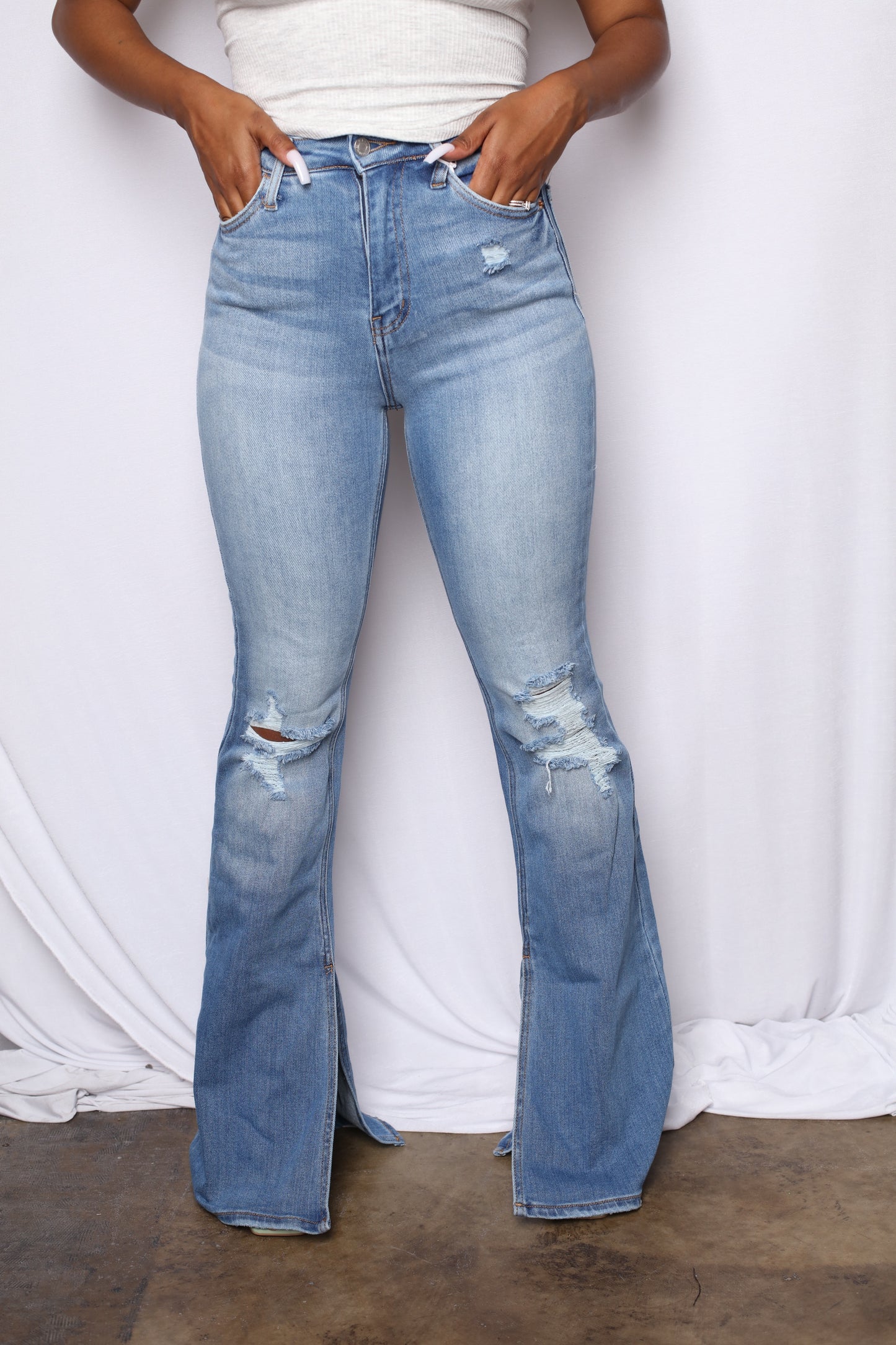 Split Light Denim Bell Bottoms