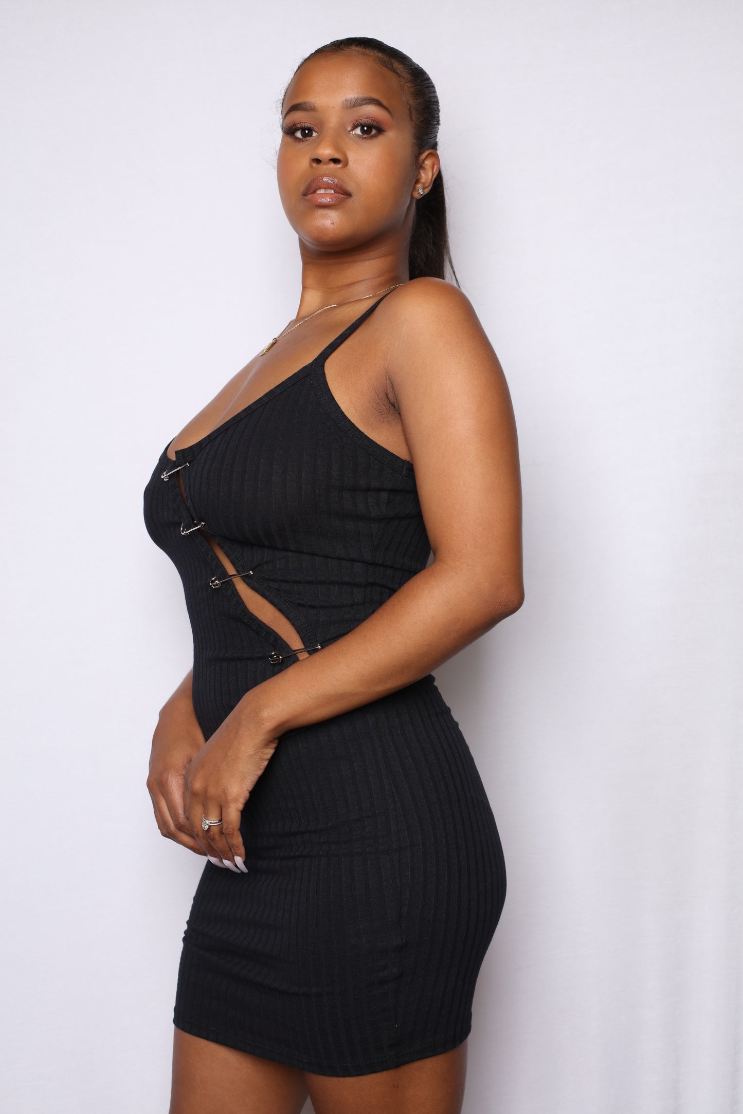 Black Pinned Up Cutout Mini Dress