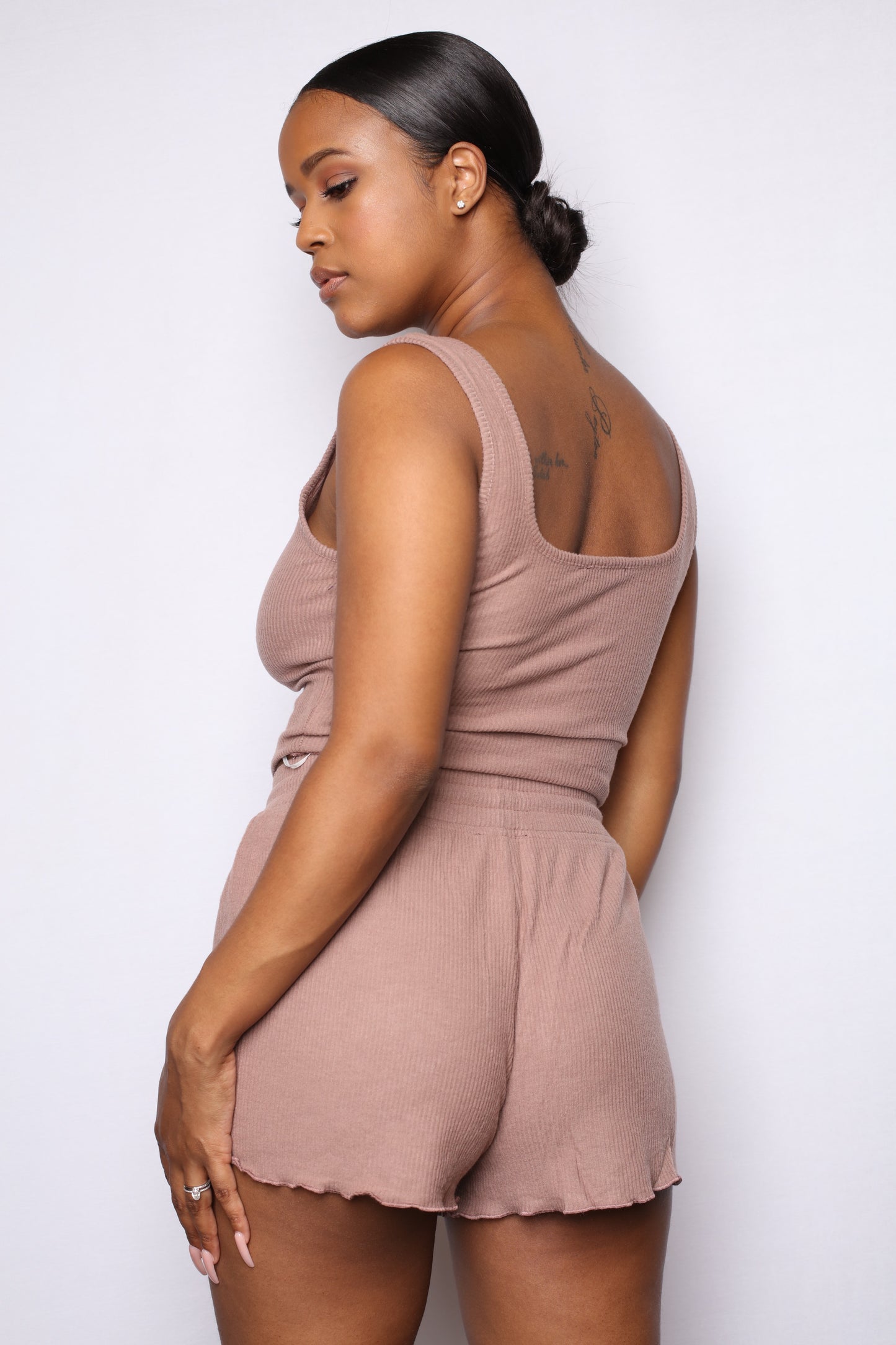 Soft Button Up Short Set Brown