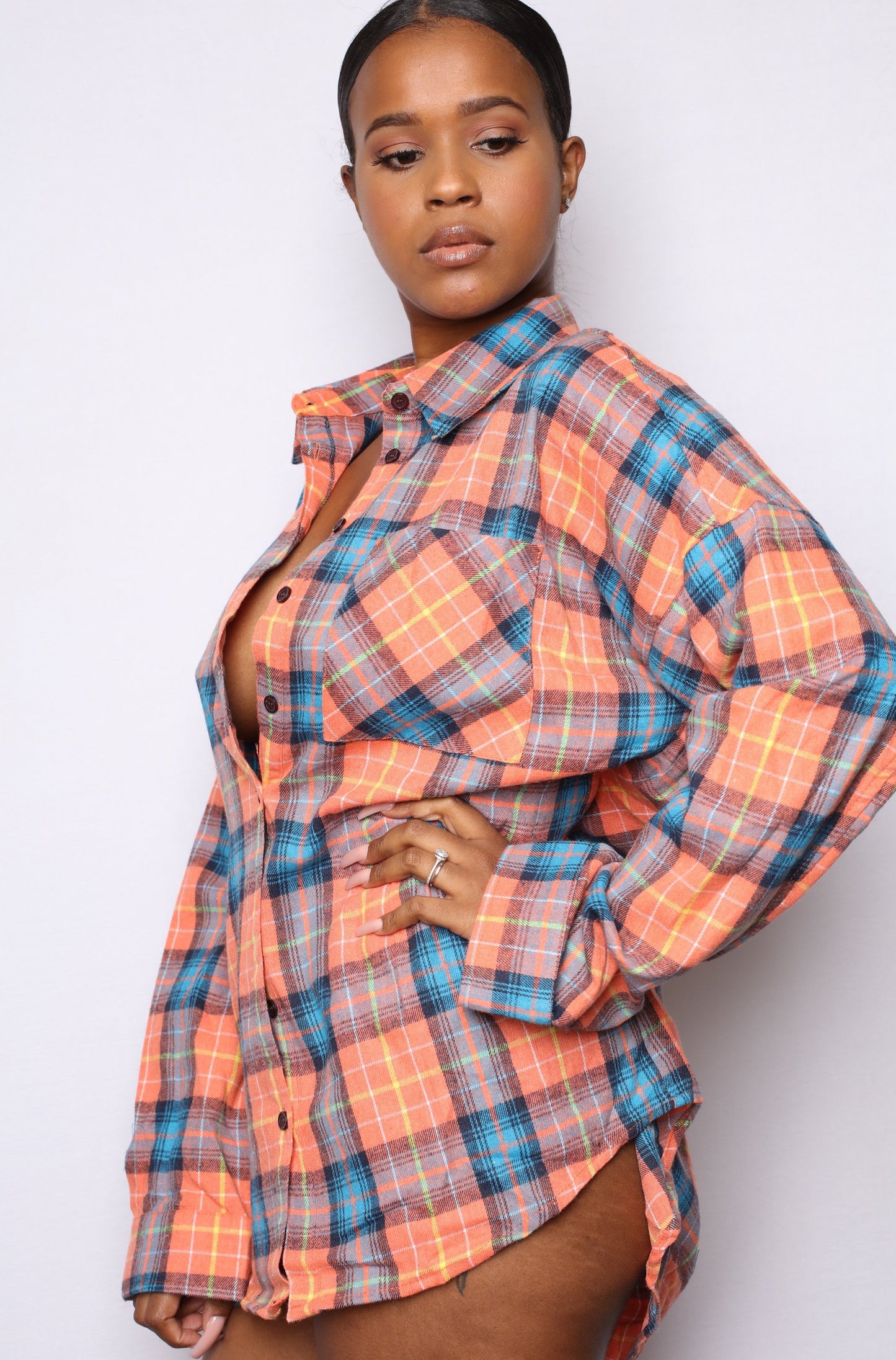 Venus Checkered Plaid Shirt Coral