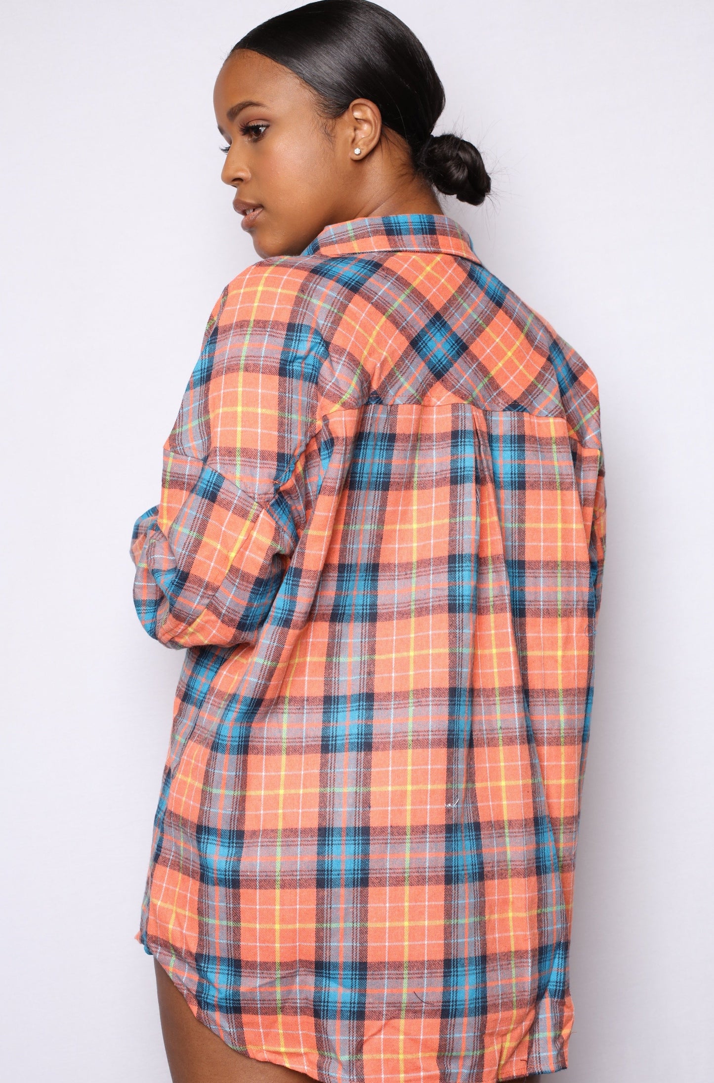 Venus Checkered Plaid Shirt Coral
