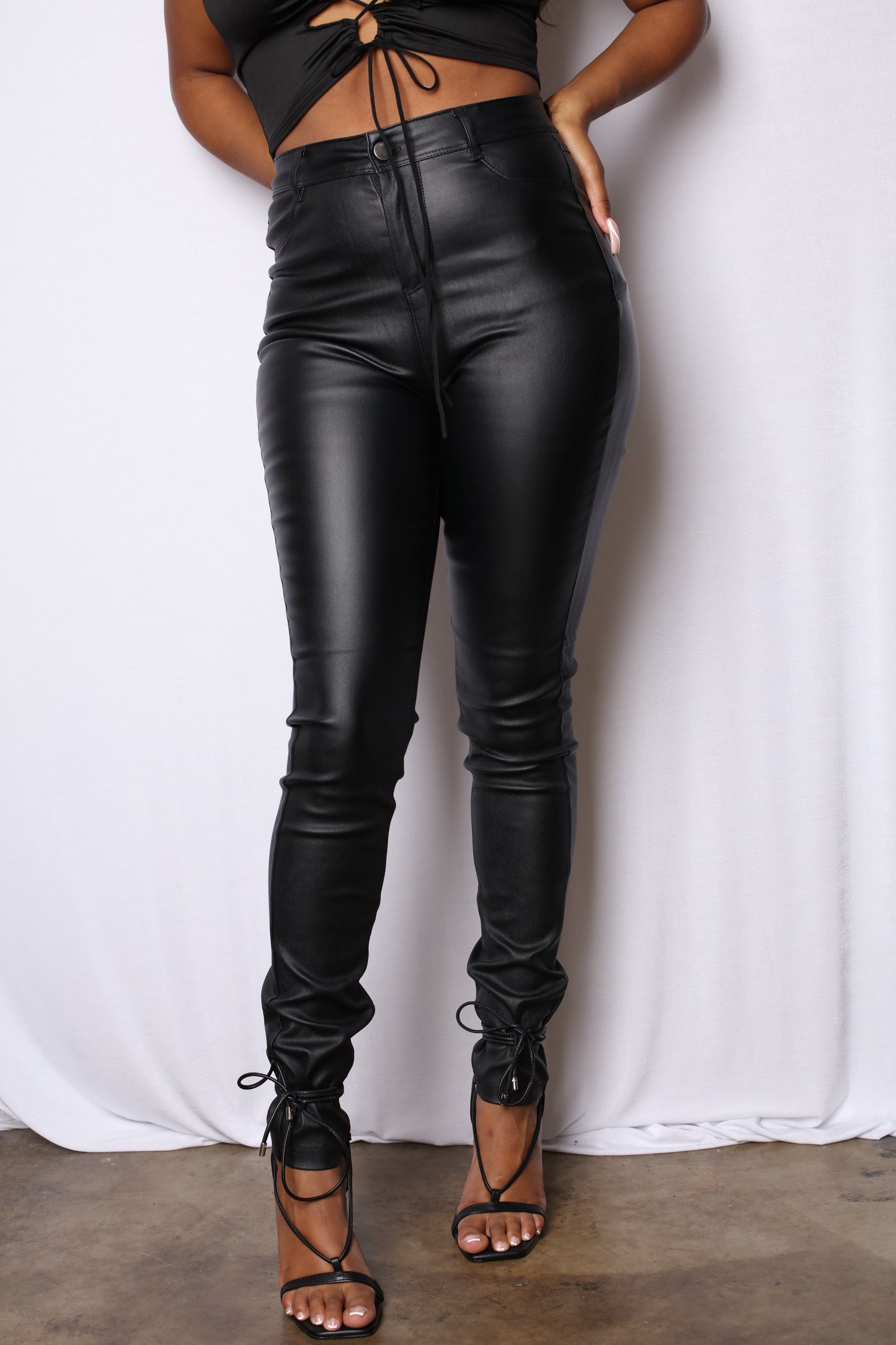 Vegan Leather High Rise Mock Jean Pants