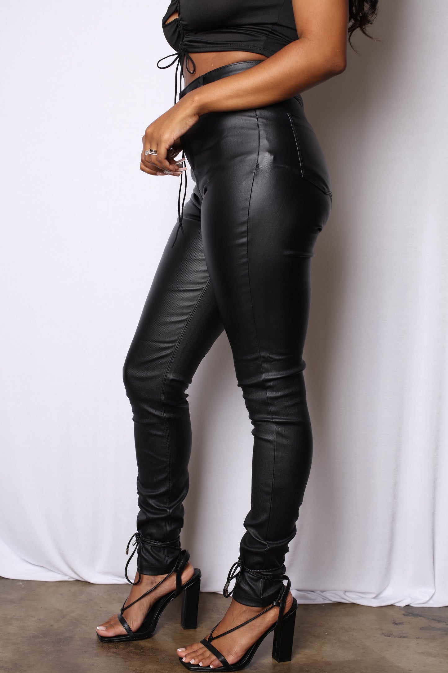 Vegan Leather High Rise Mock Jean Pants