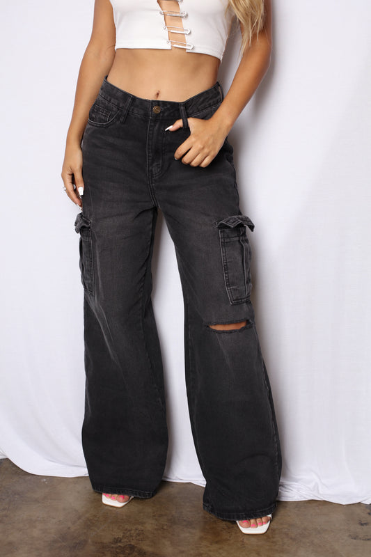 Wide Leg Cargo Pants Black