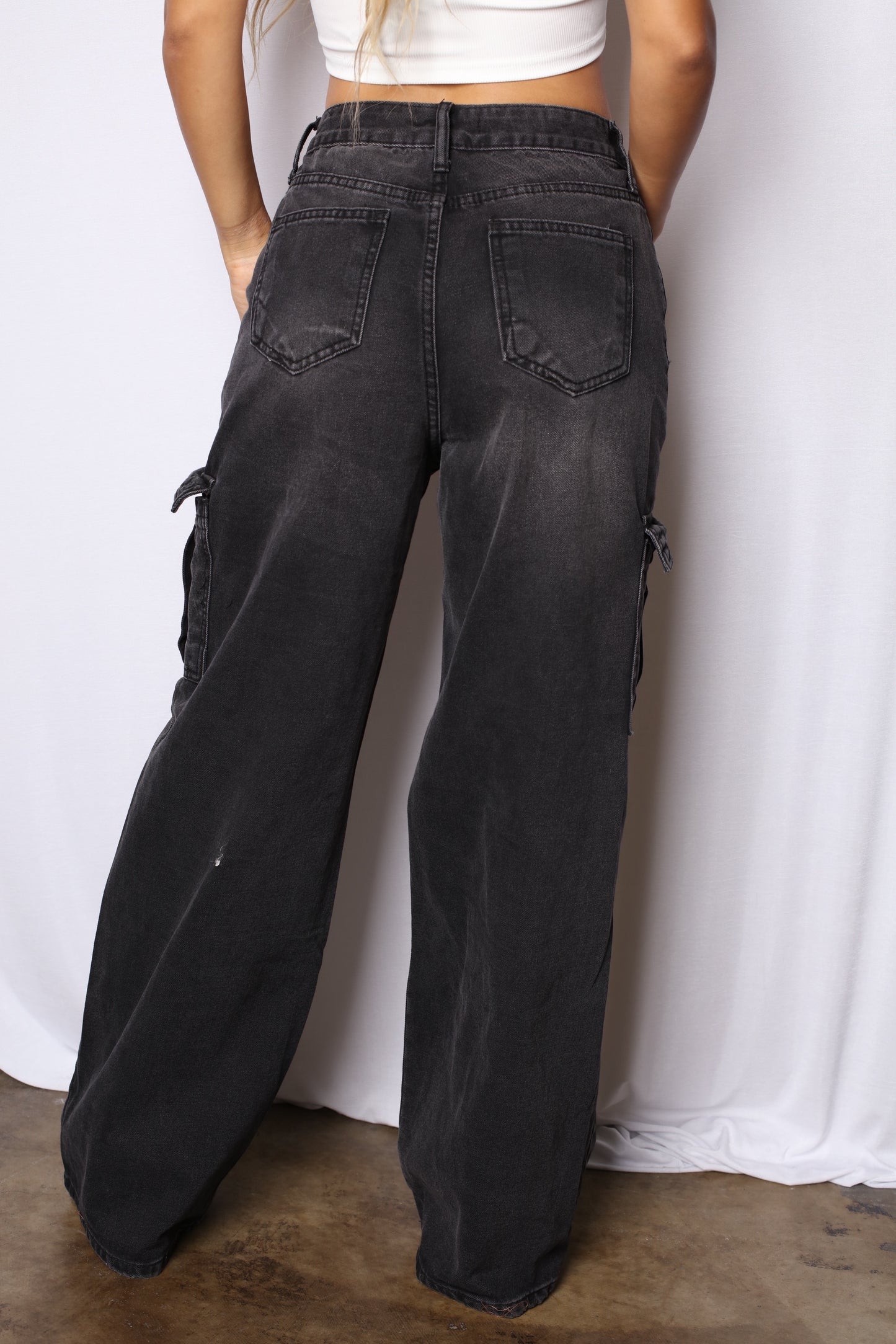 Wide Leg Cargo Pants Black