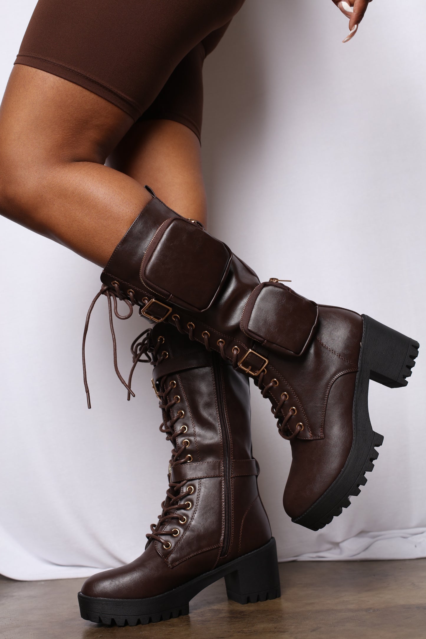 Pocket High Top Combat Boots Brown