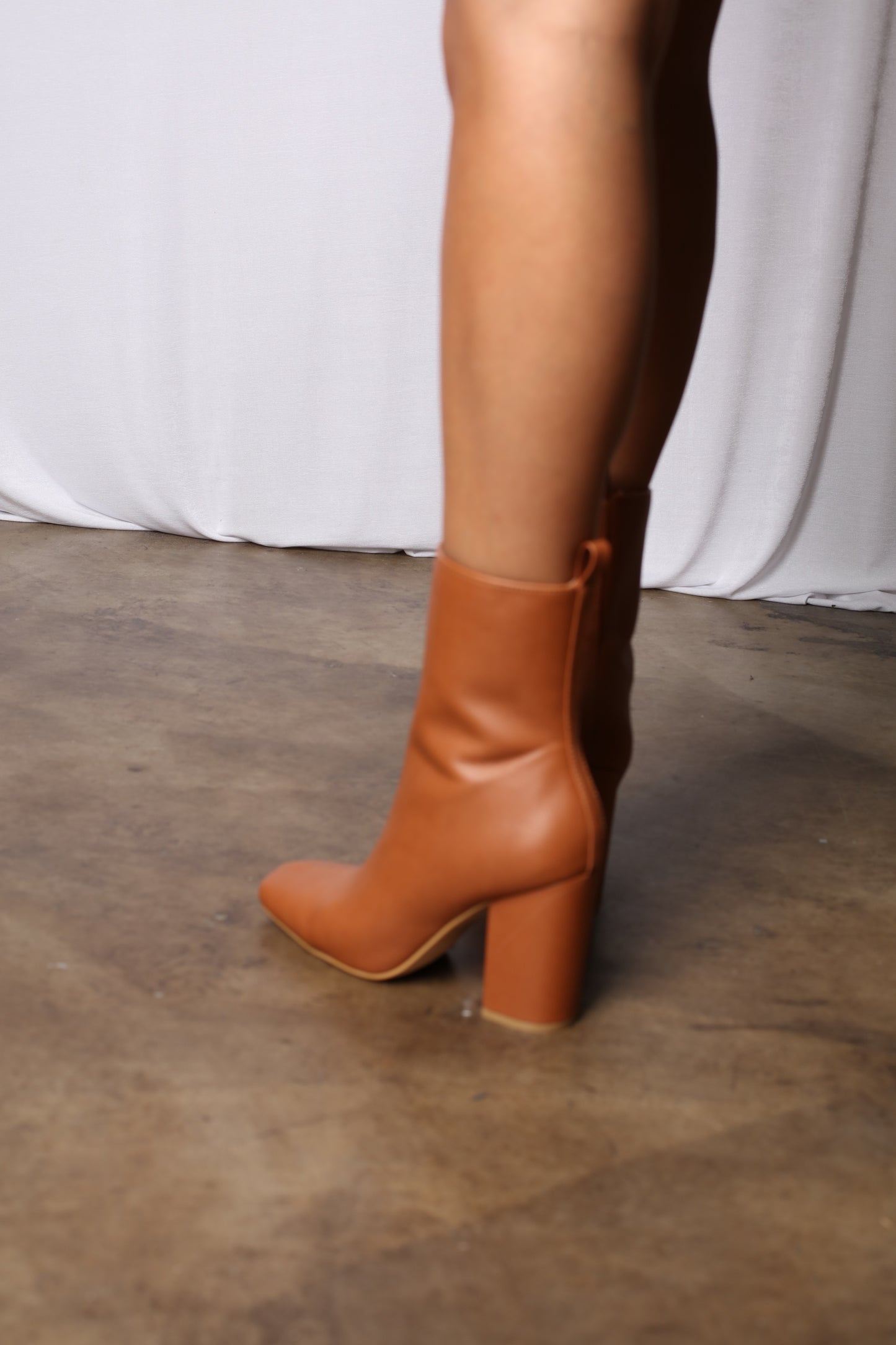 Tan Square Toe Chunk Heel Booties