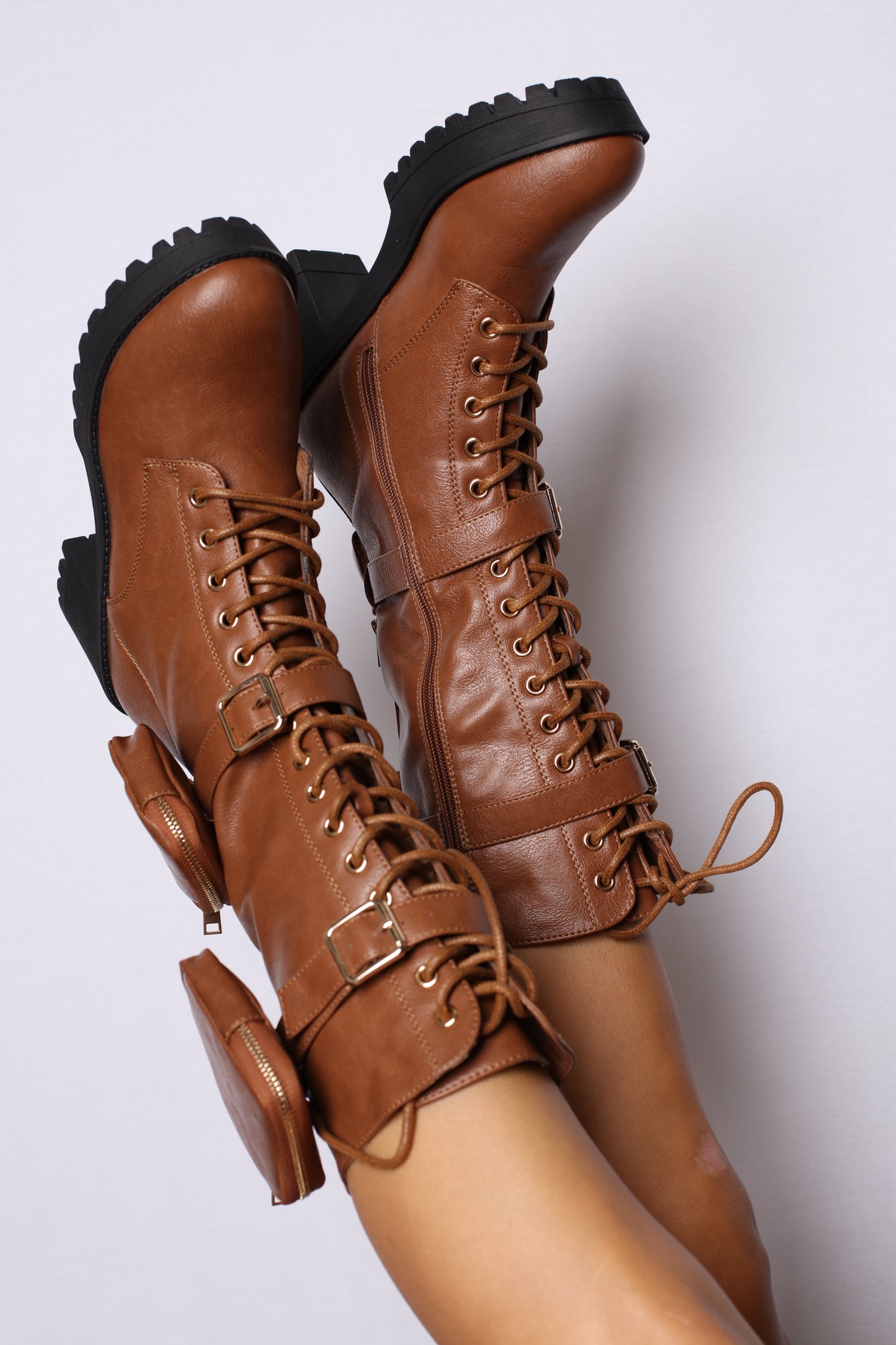 Pocket High Top Combat Boots Tan