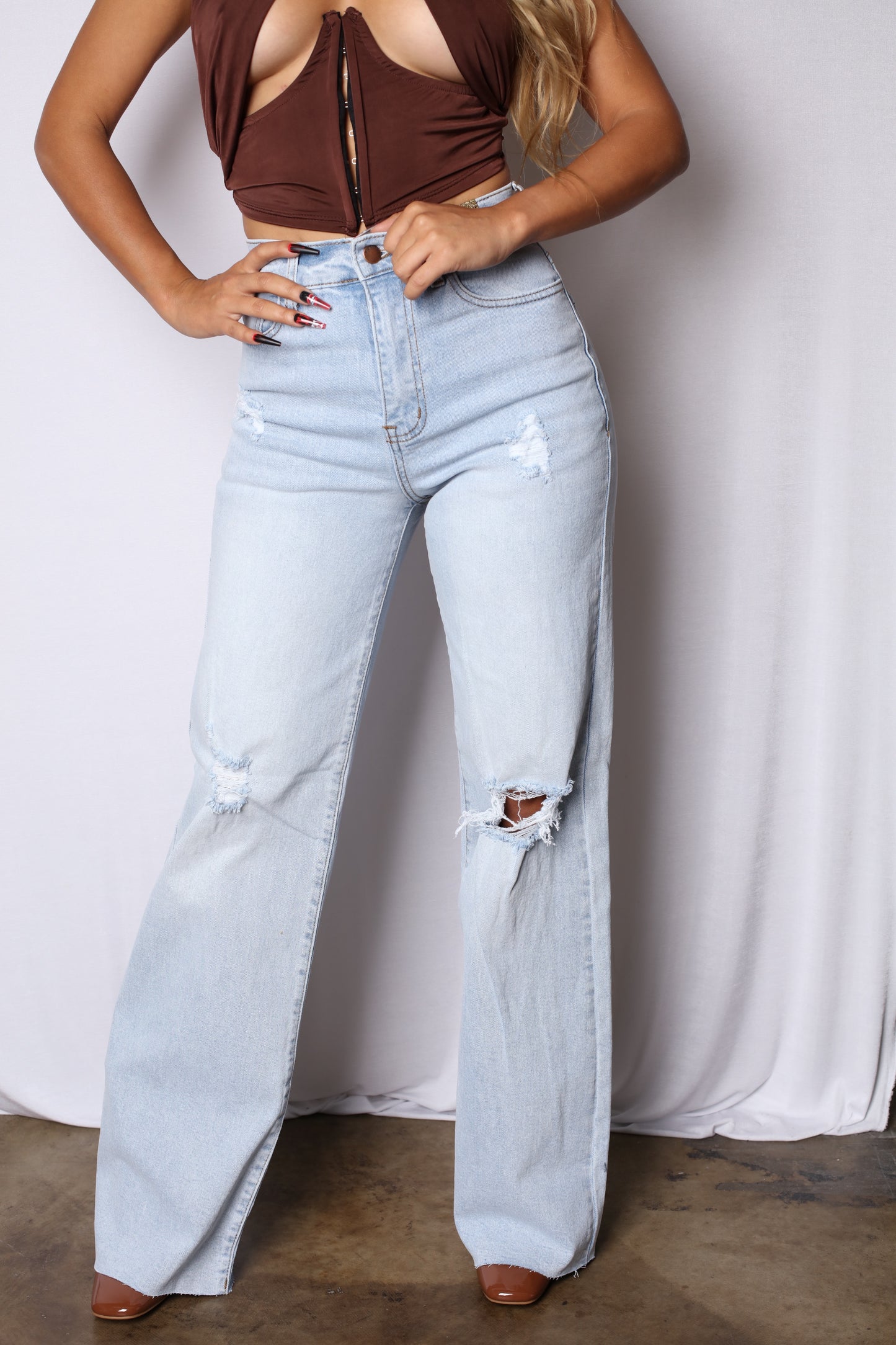 Minimally Processed Wide Leg Hi Rise Boyfriend Jeans