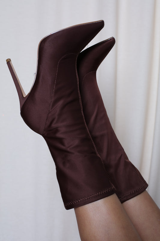 Coffee Pointed Toe Heeled Boots