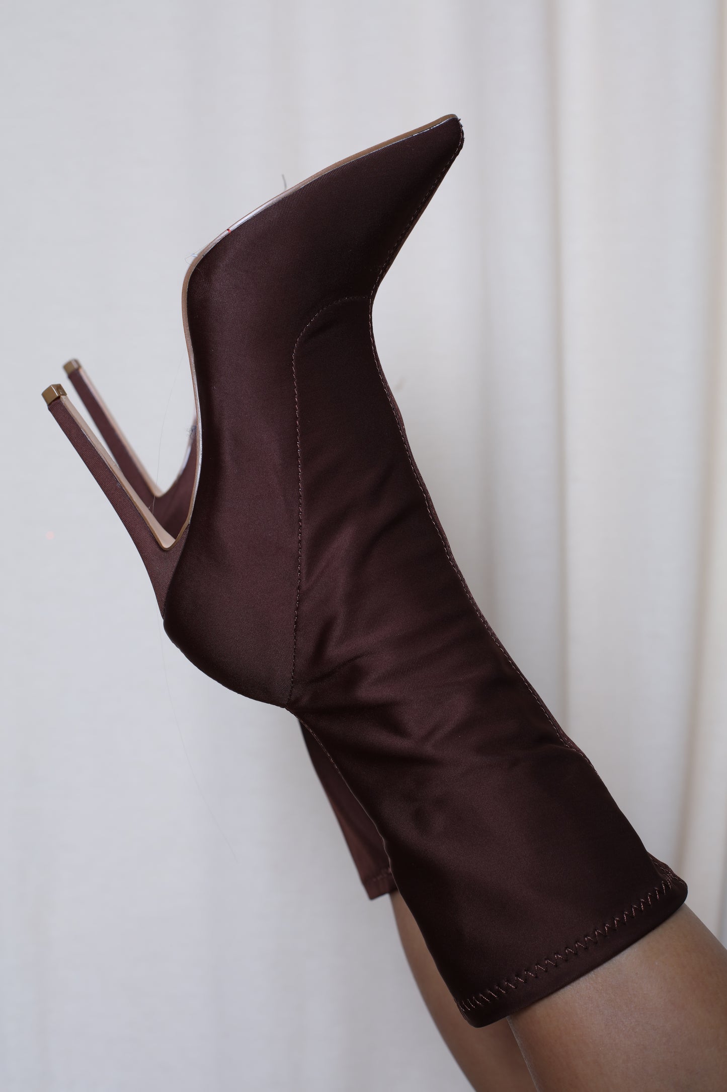 Coffee Pointed Toe Heeled Boots