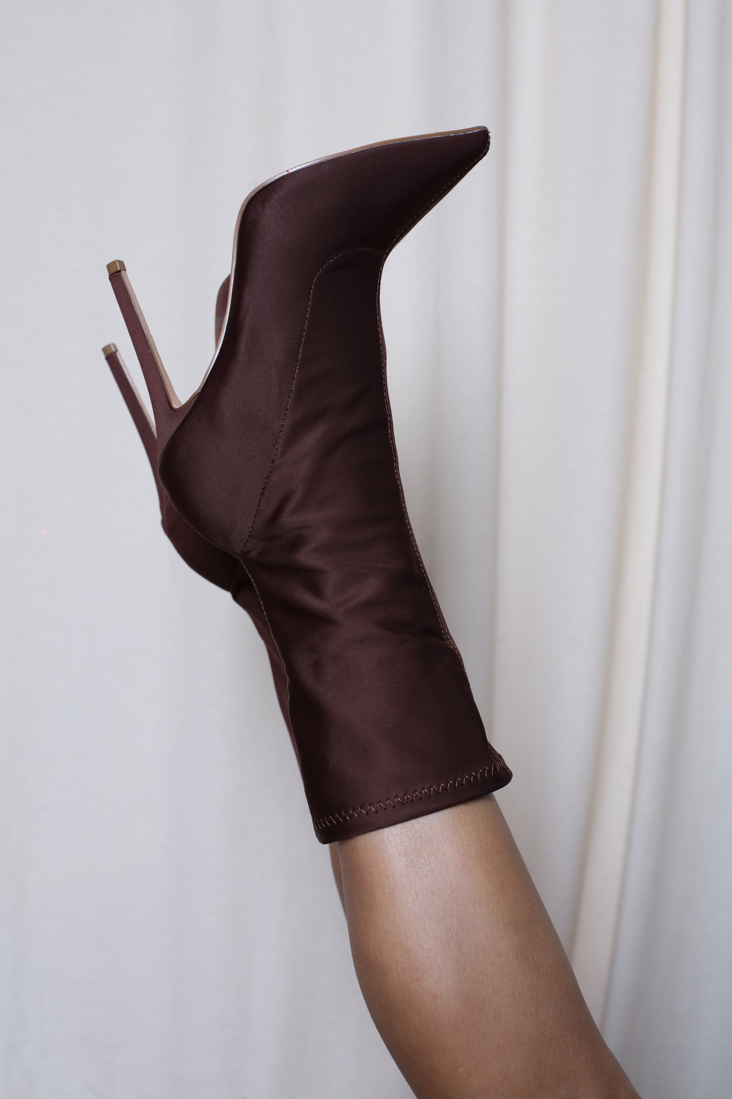 Coffee Pointed Toe Heeled Boots