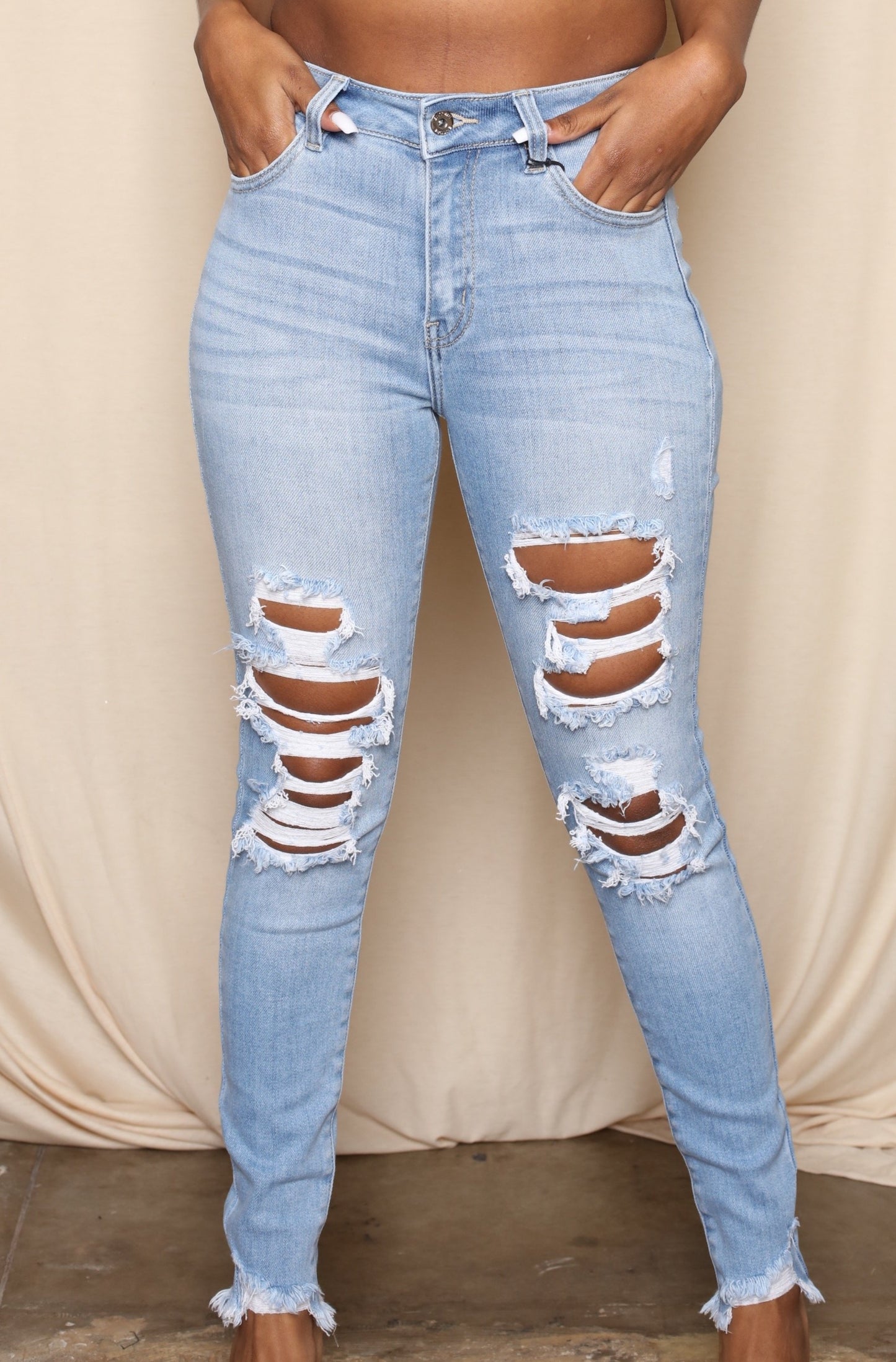 Hi Rise Extra Stretch Light Denim Skinnies