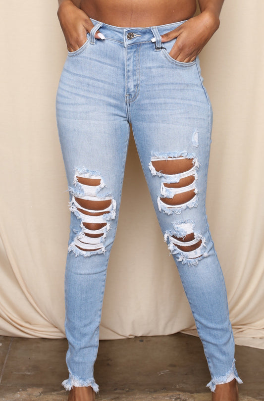 Hi Rise Extra Stretch Light Denim Skinnies