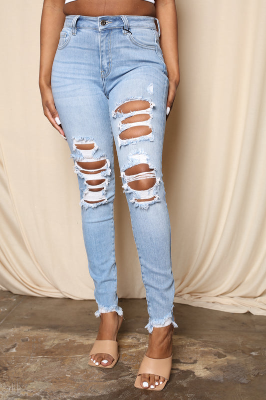 Hi Rise Extra Stretch Light Denim Skinnies