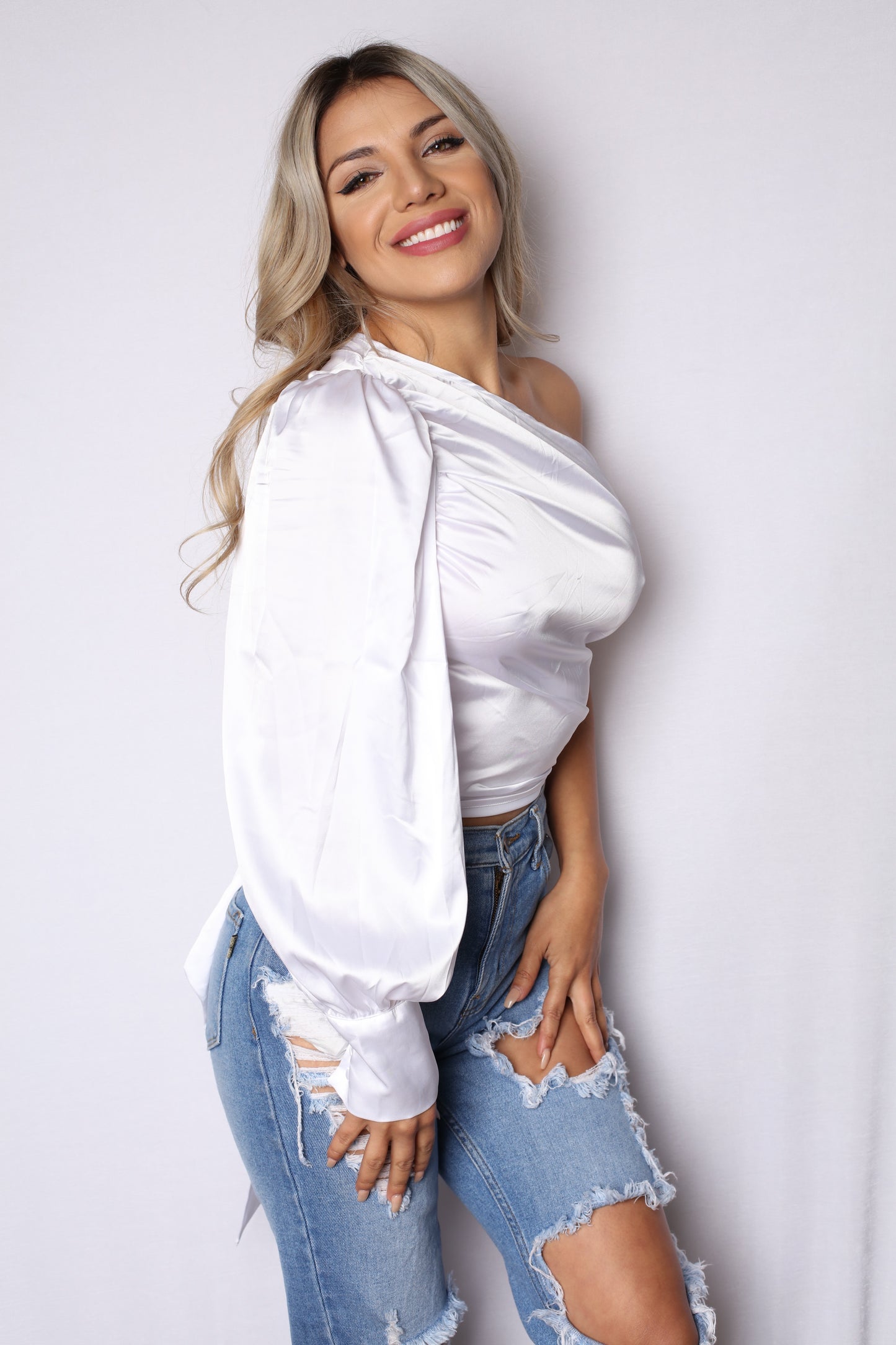 White One Shoulder Top