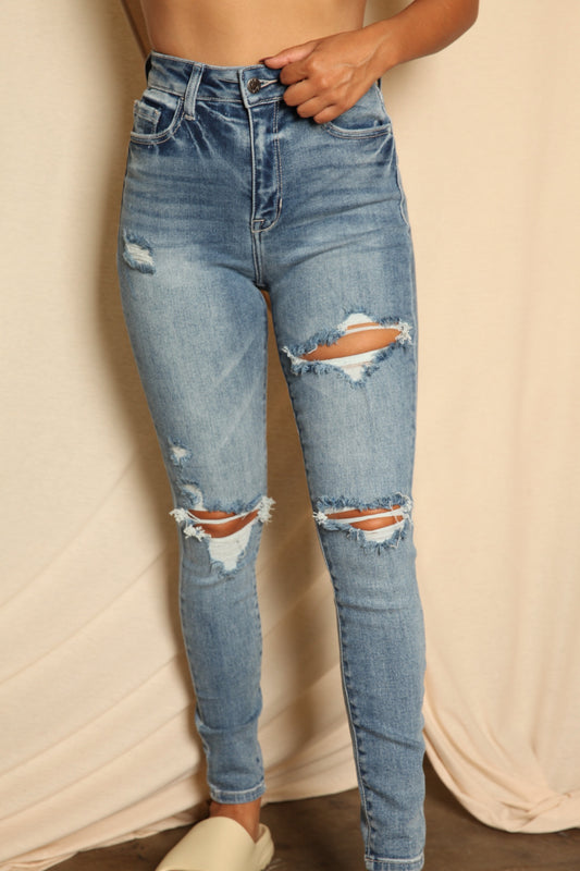 Acid Wash Distressed High Rise Skinnies