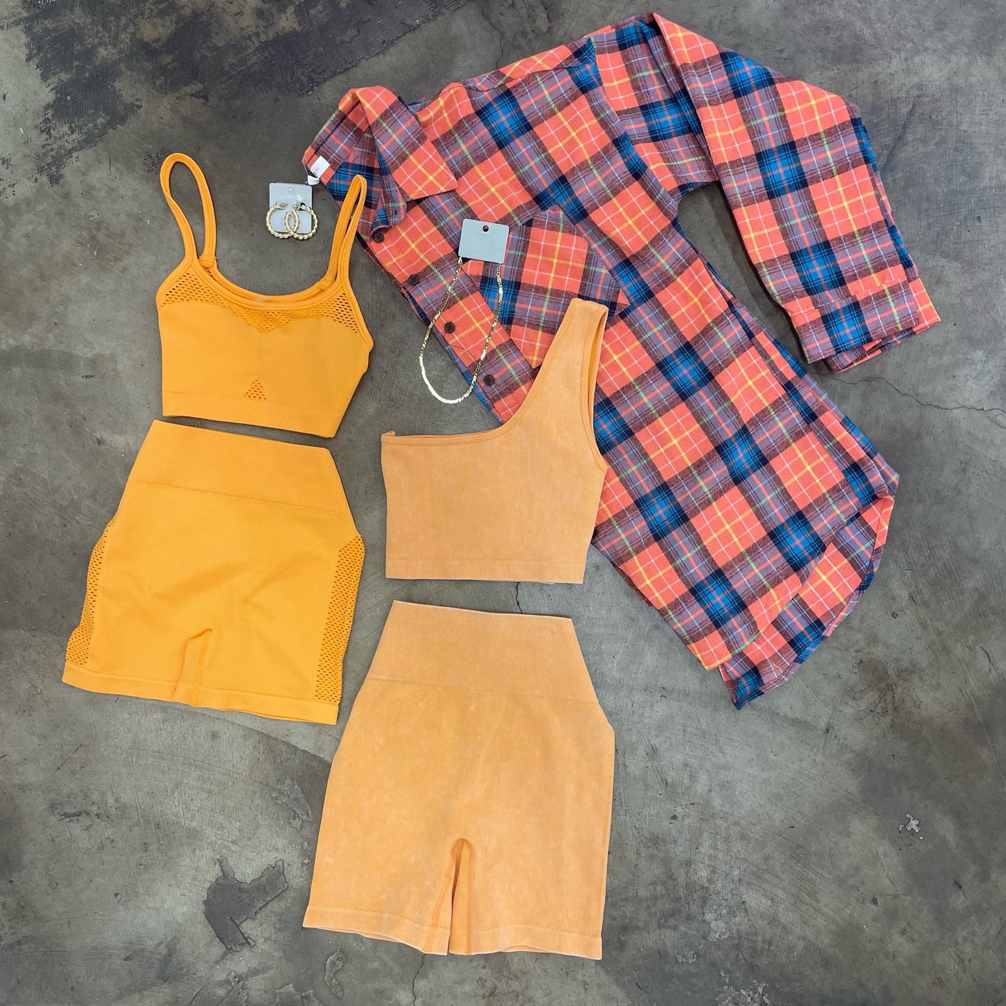 Cutout Orange stretch Biker Set