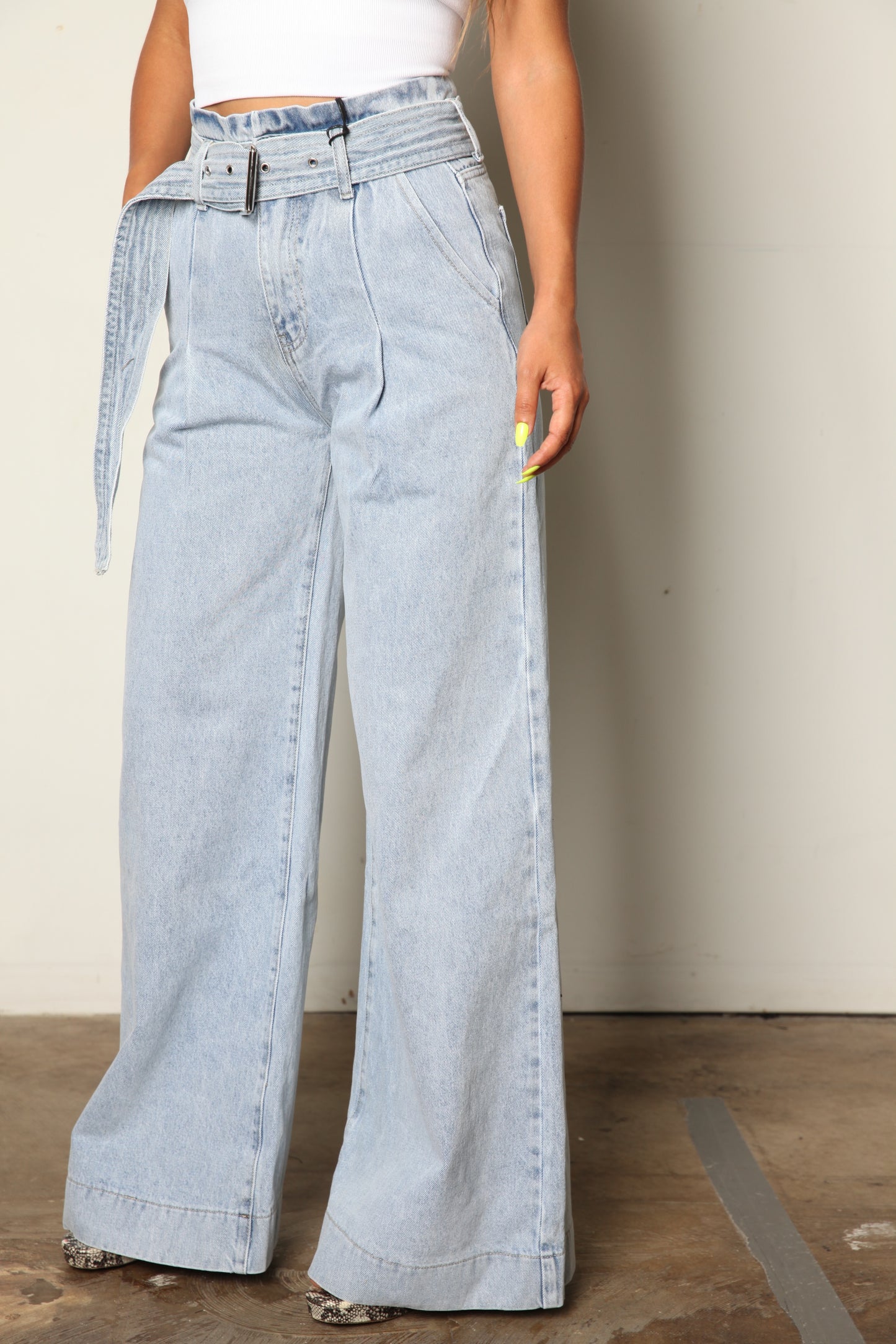 Belted High Rise Bell Bottom Jeans