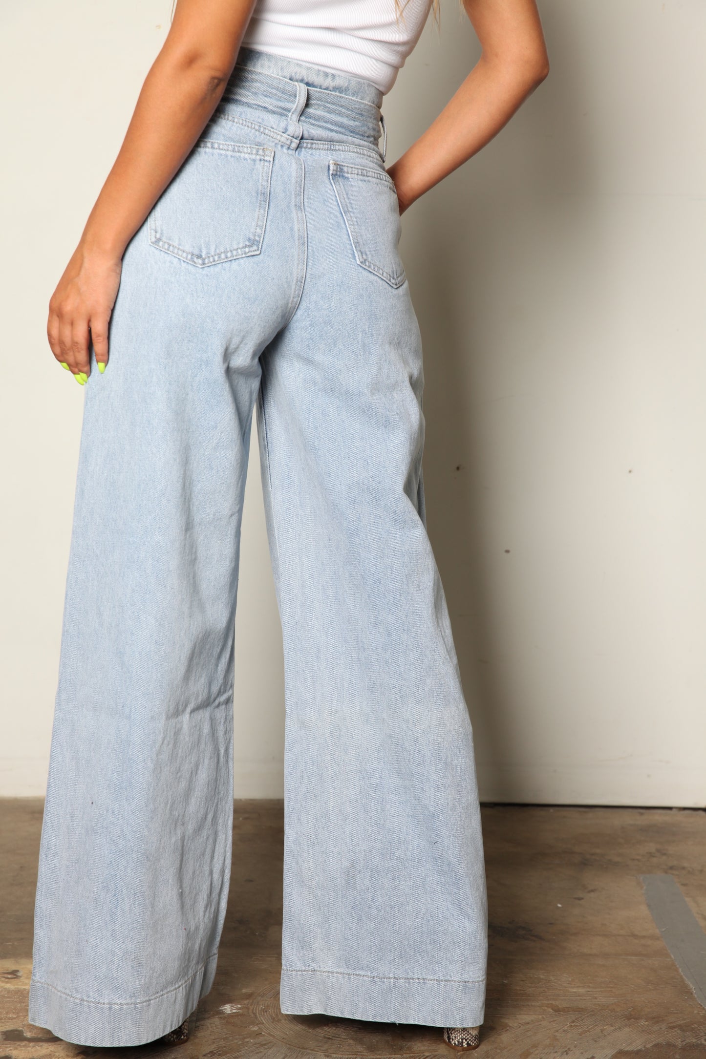 Belted High Rise Bell Bottom Jeans