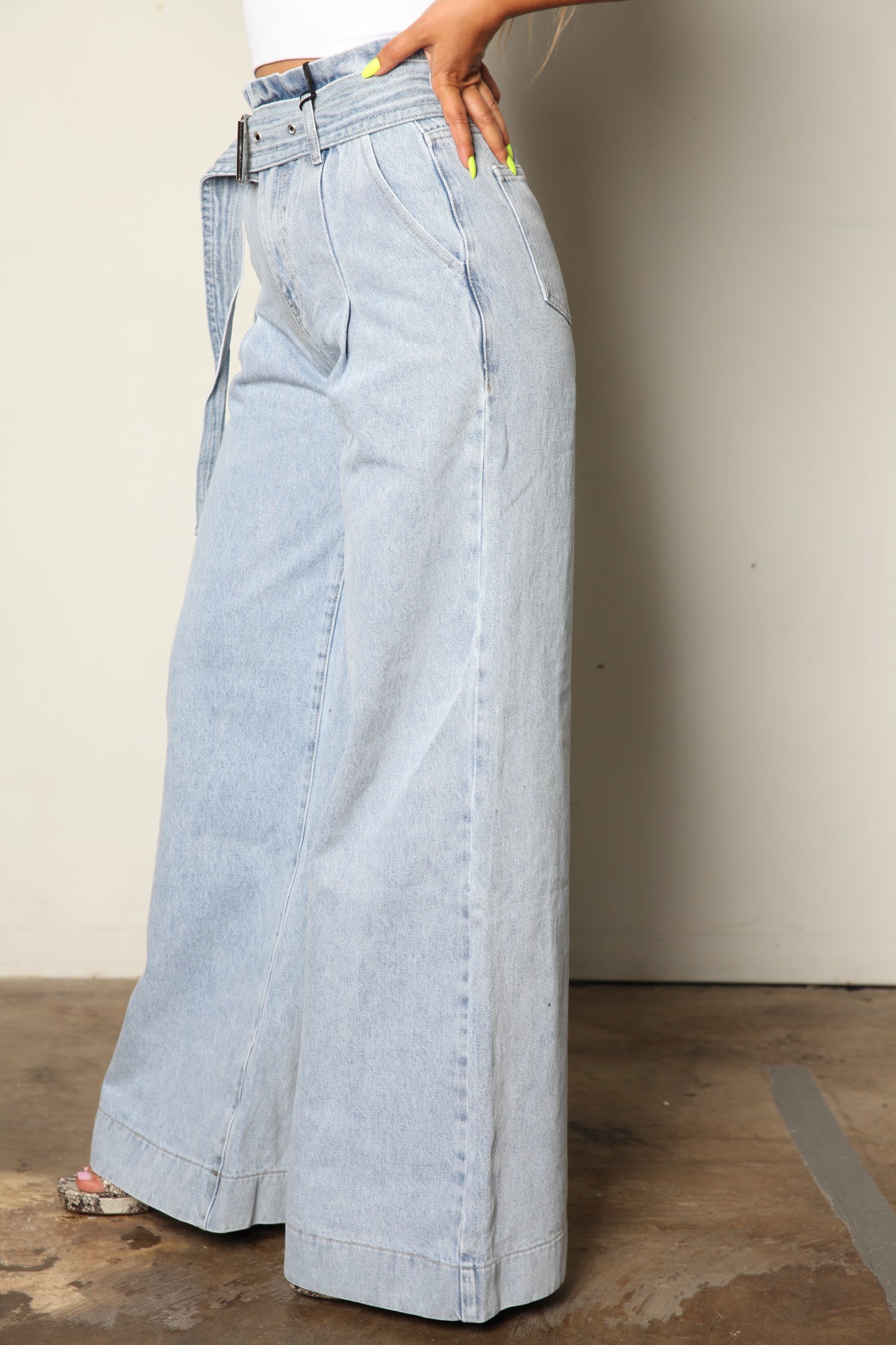 Belted High Rise Bell Bottom Jeans