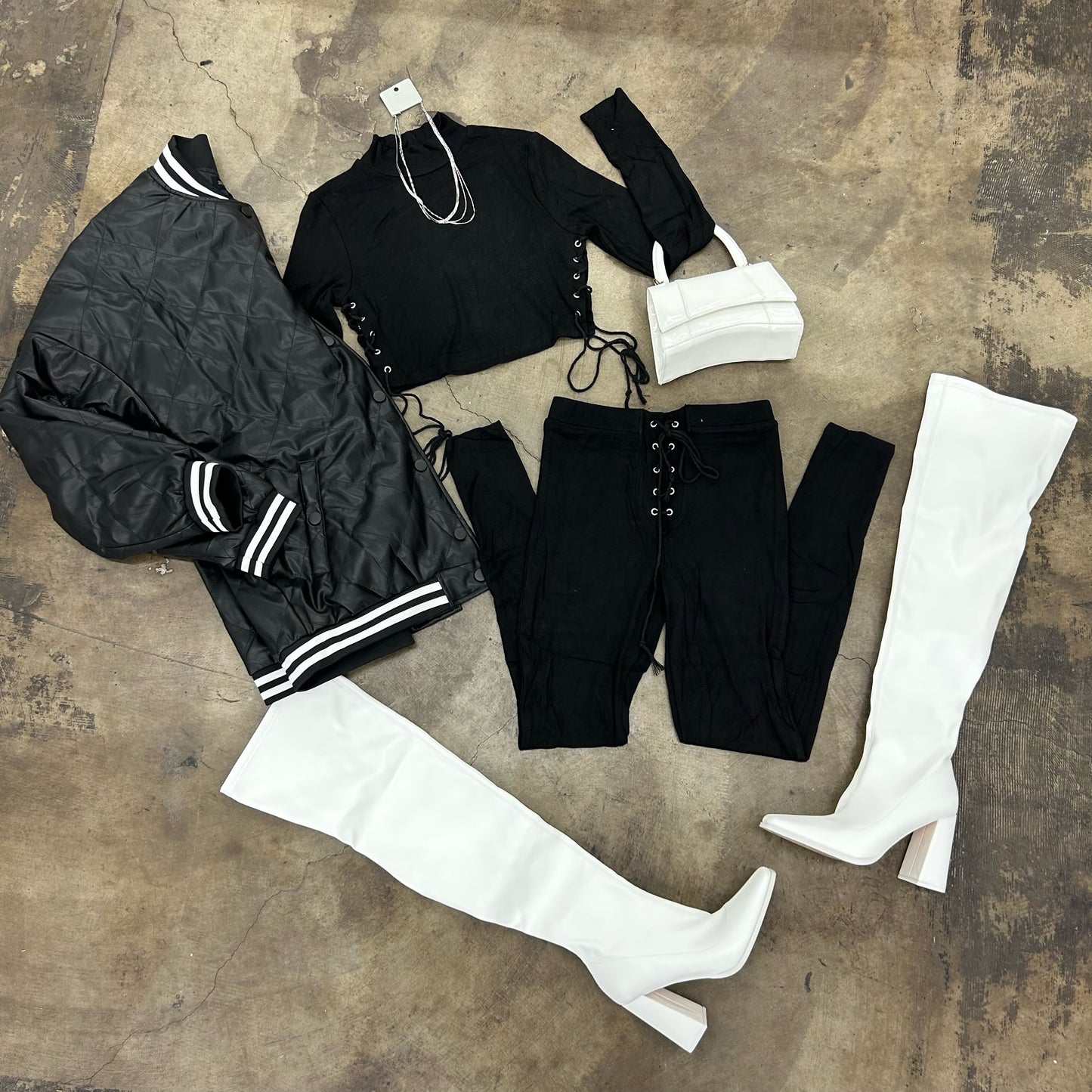 Laced Up Ribbed Legging Set Black